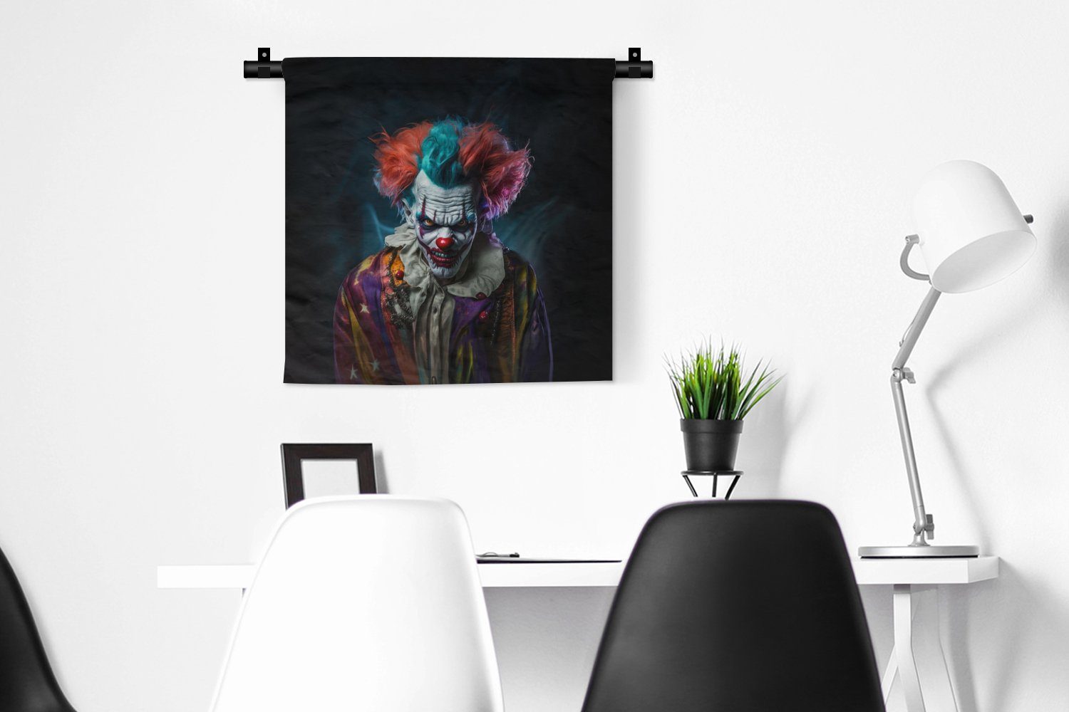 Porträt Wanddekoobjekt MuchoWow Make-up Wanddeko - - Clown - Wohnzimmer, Kostüm Wandbehang, - Schlafzimmer, Kleid, Kinderzimmer Horror, für