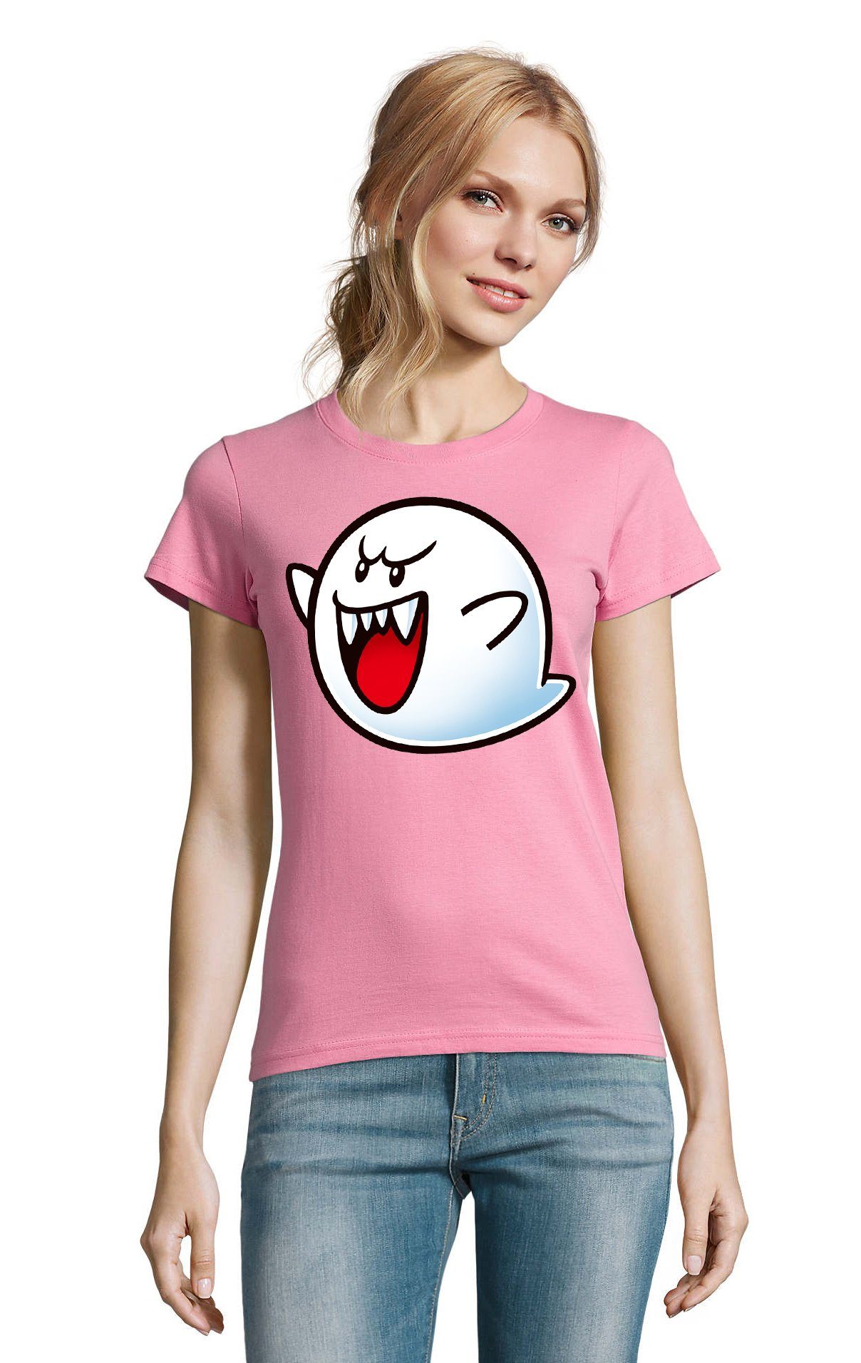 Blondie & Brownie T-Shirt Damen Super Mario Boo Gespenst Geist Nintendo Konsole Rosa