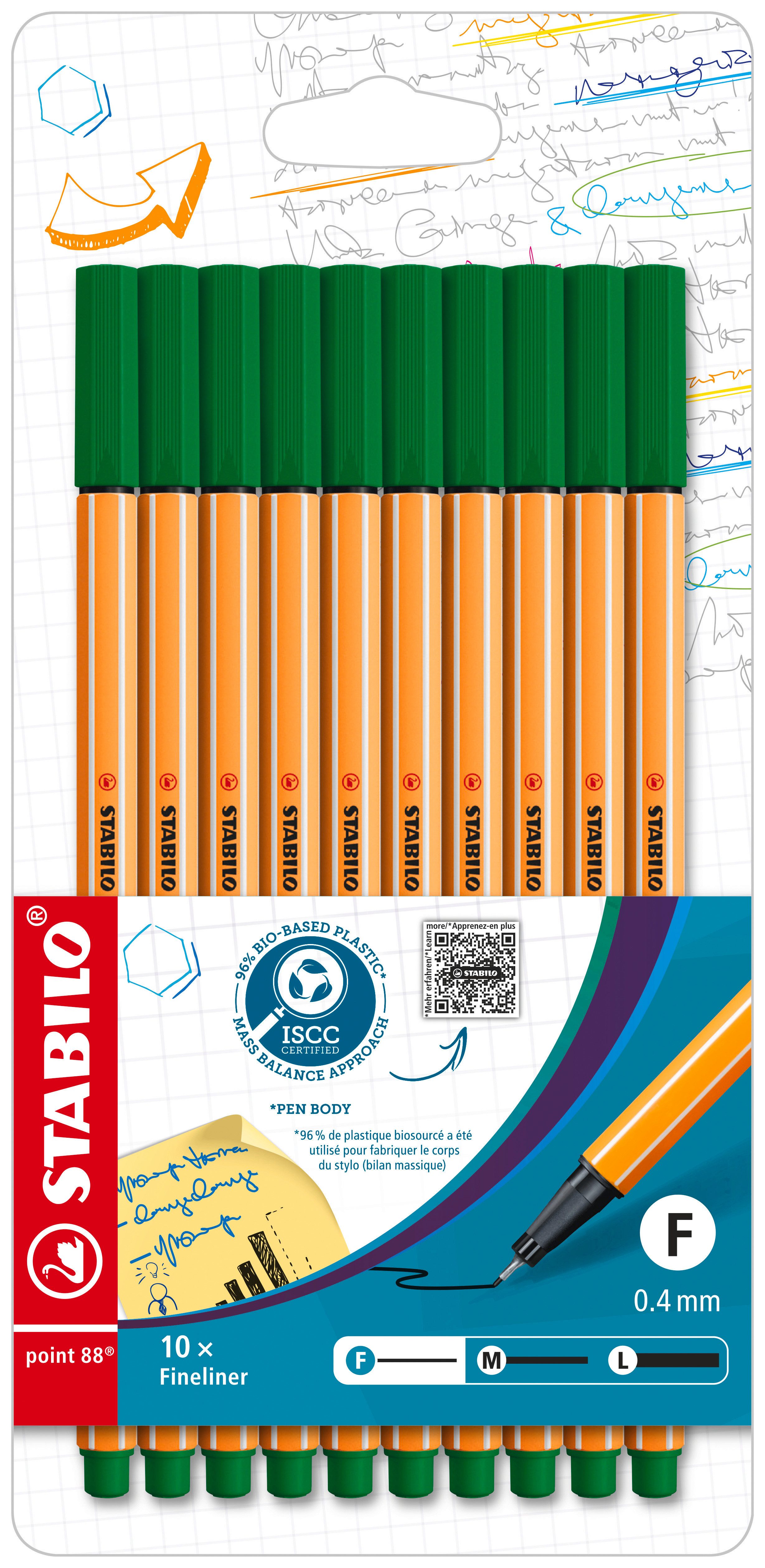 Fineliner STABILO point 88 Fineliner - 0,4 mm - 10er Set - grün