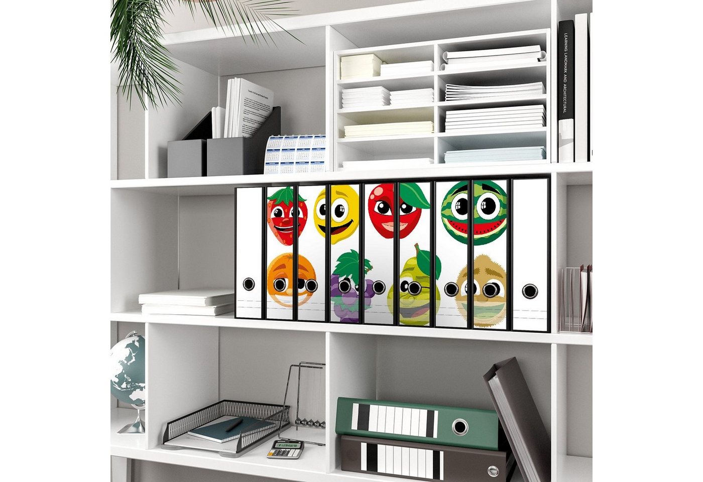 Thumbnail - Wallario Etiketten Obst-Smilies im Comic-Stil - Lustige Früchte, Ordnerrücken-Sticker in verschiedenen Ausführungen