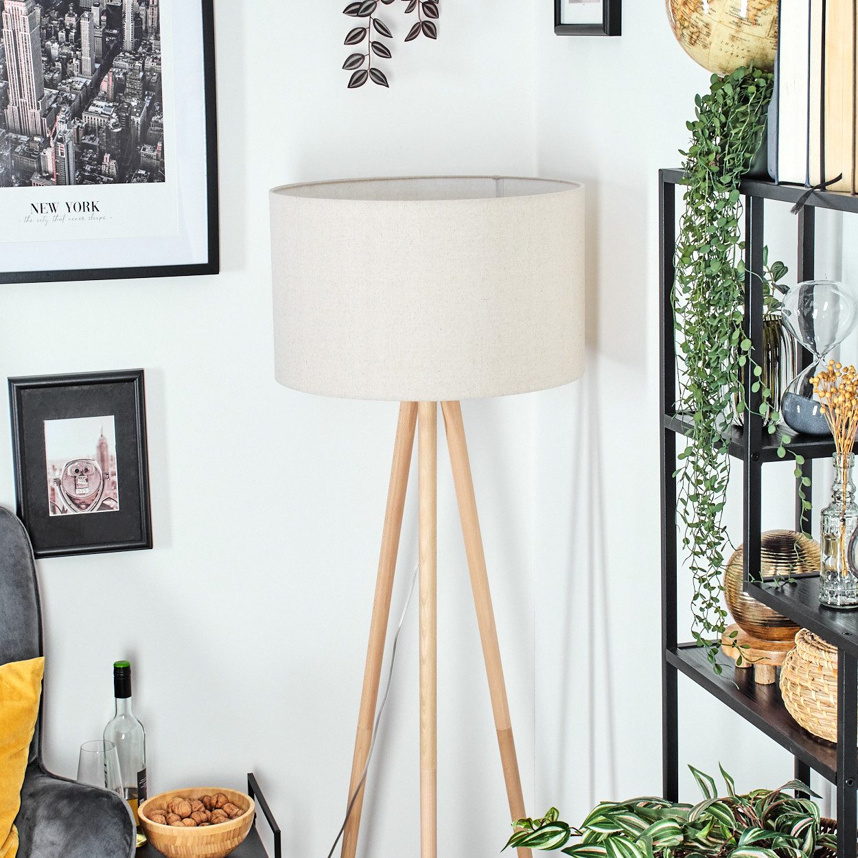 hofstein Stehlampe Stehlampe mit Holzfuß und günstig online kaufen