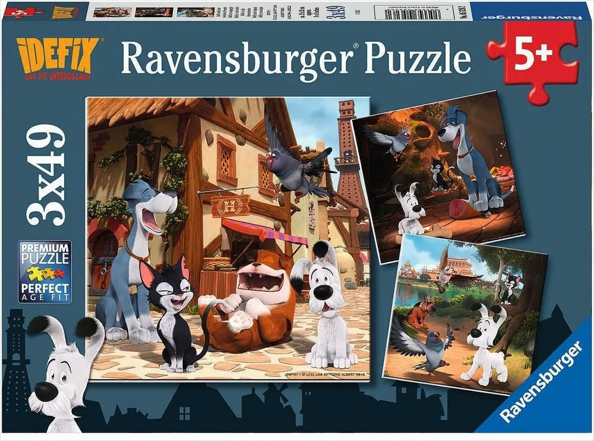 Ravensburger Puzzle Ravensburger - Idefix und seine tierischen Freunde, 3 x 49 Teile, Puzzleteile