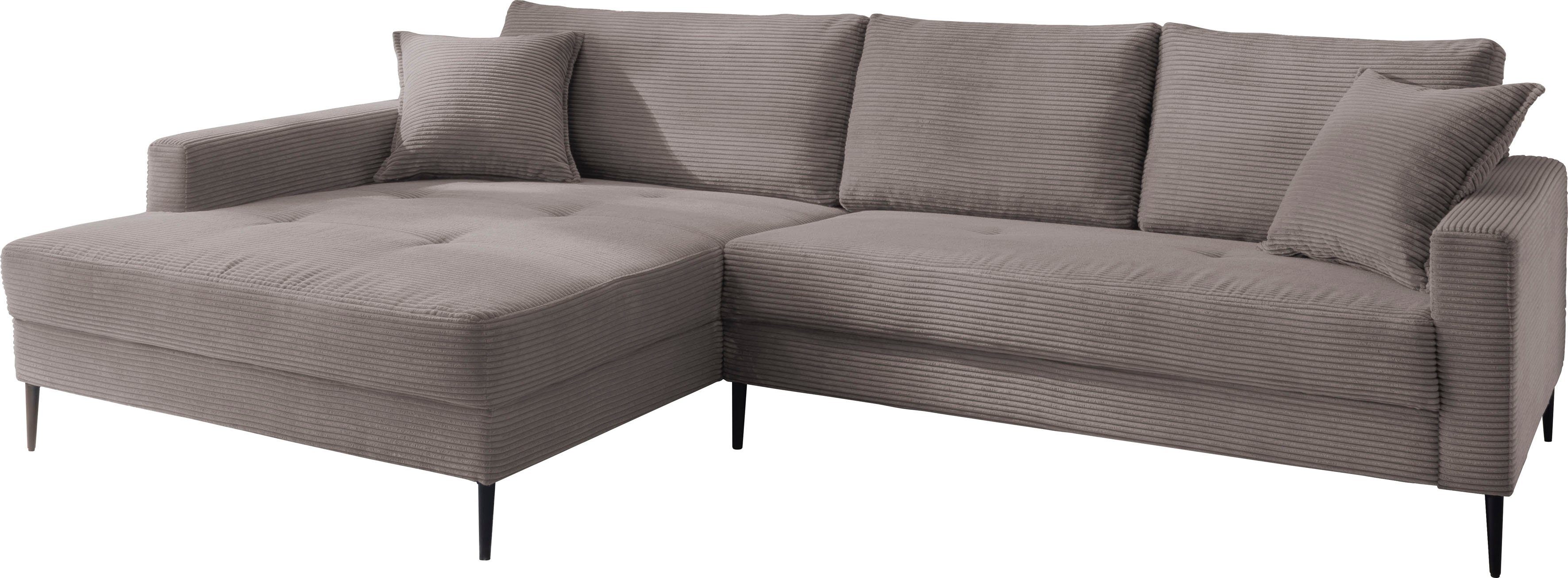 OTTO home Ecksofa Summer L-Form, B: 280cm, in Cord & Struktur, wahlweise mit Kopfstützen, schwarze Metallfüße