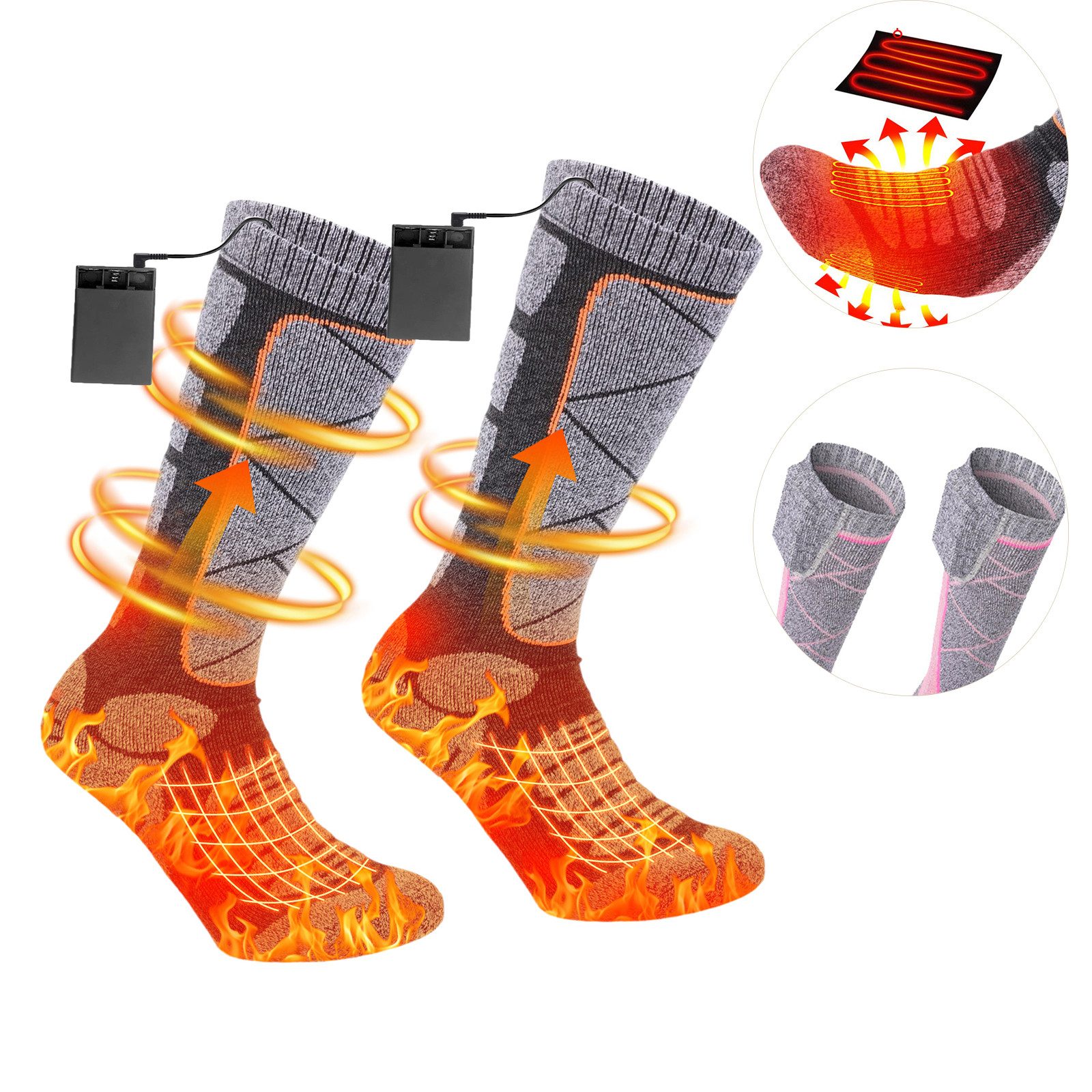 BTTO Thermosocken Beheizbare Socken Funktionssocken Heizsocke Feet Batterien für Männer und Frauen(1-Paar)