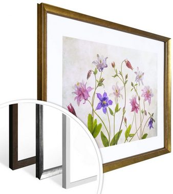 Wall-Art Poster Bouquet blühende Blumen, Schriftzug (1 St), Poster ohne Bilderrahmen
