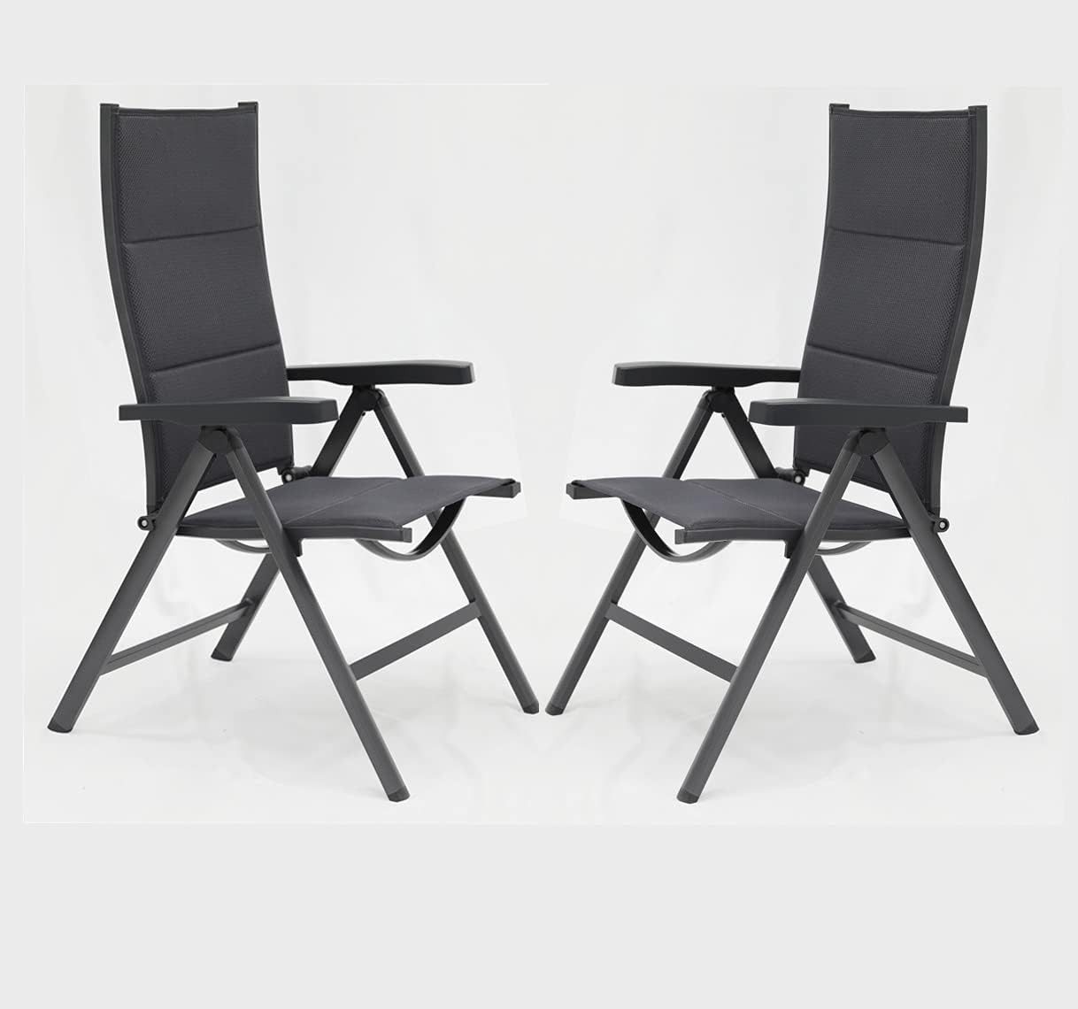 Bel-Sol Gartenstuhl 2 er Set Victoria Klappstuhl Hochlehner Alu (Spar-Set, 2 St), 140 kg Tragkraft / klappbar / wetterfest / von Innen gepolstert