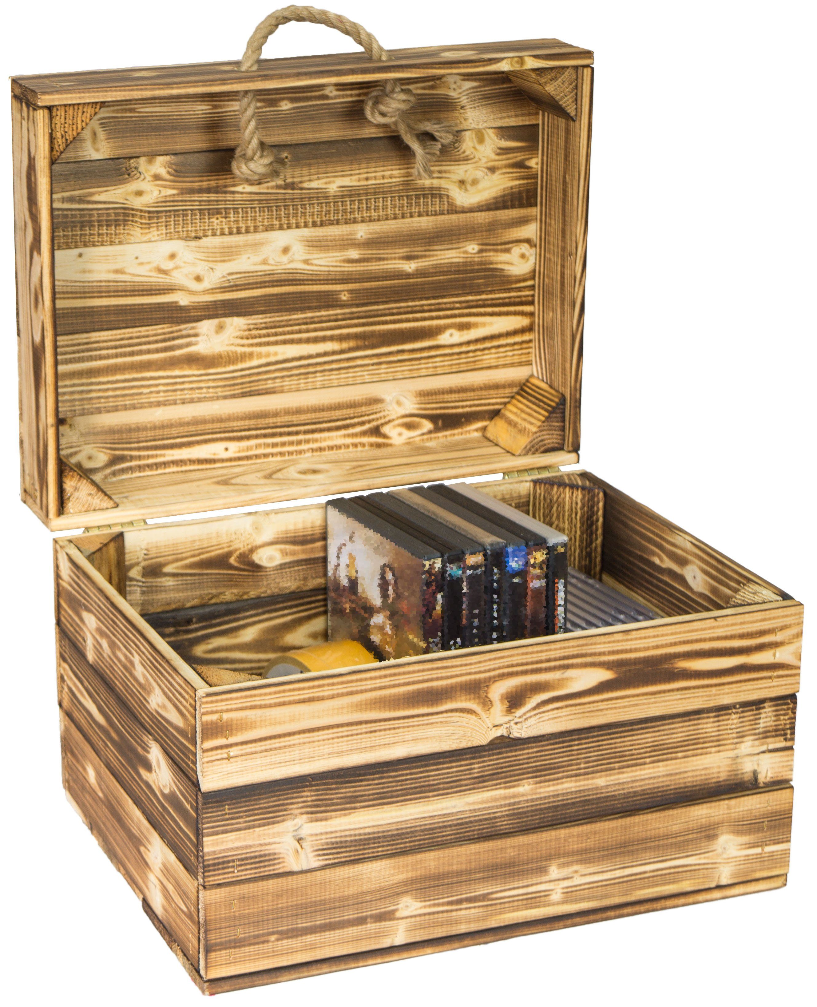Allzweckkiste Holzkiste Erika geflammt mit Deckel und Hanfkordeln Obstkiste Geschenk