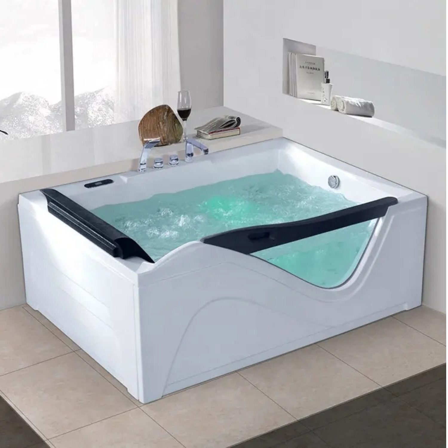 Duwilux Whirlpool-Badewanne XL Whirlpool Hampton 180x130 Badewanne Whirlwanne VOLLAUSSTATTUNG, (1-tlg), Farblichttherapie
