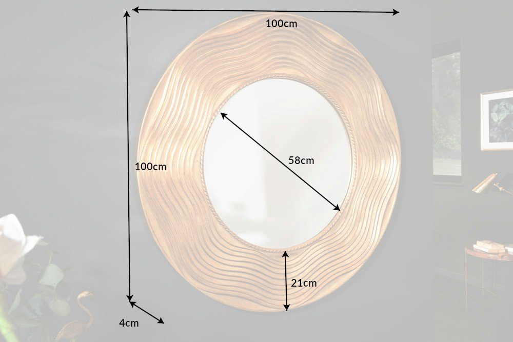 Massivholz 100cm aus Wandspiegel riess-ambiente (1-St), gold Rahmen CIRCLE