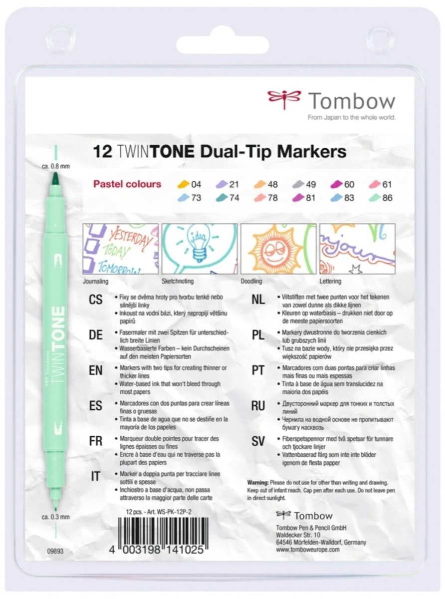 TOMBOW Filzstift Doppelfasermaler TwinTone Rund- und Finelinerspitze VE=12 Stück Pastel