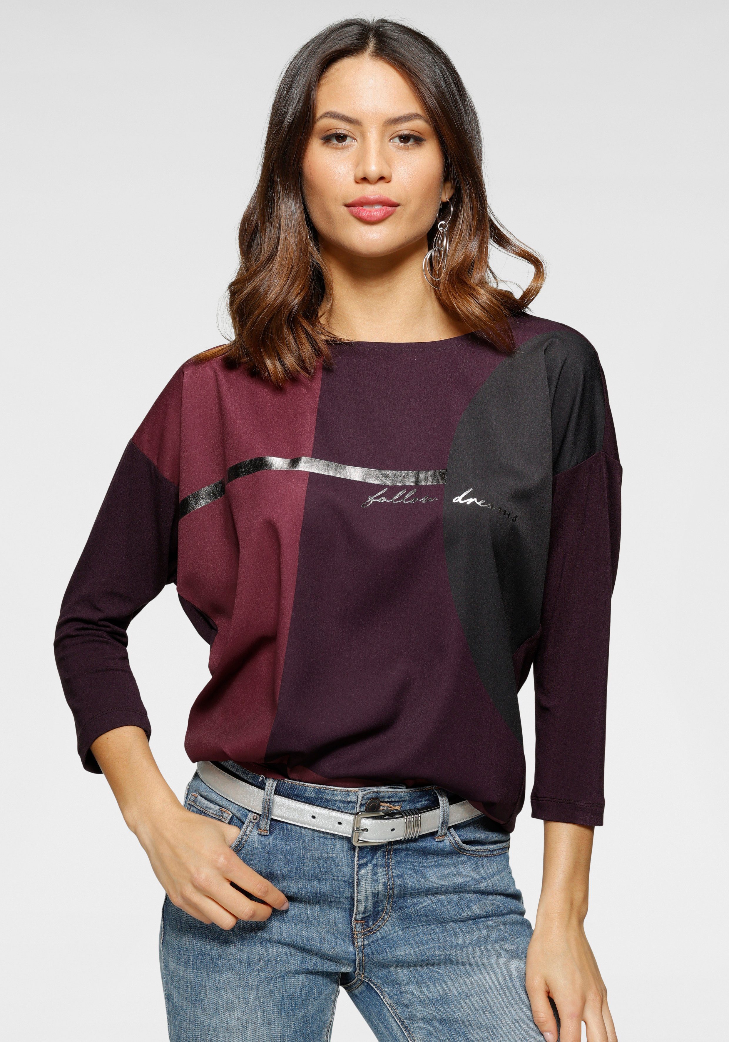 Laura Scott Hemdbluse, im Materialmix mit Folienprint günstig online kaufen