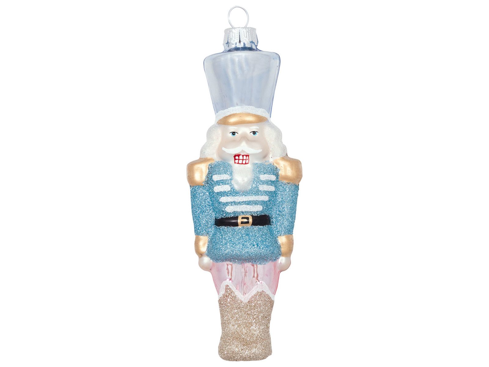 Greengate Baumbehang Anhänger Glas Nussknacker pale blue glitter large 15cm