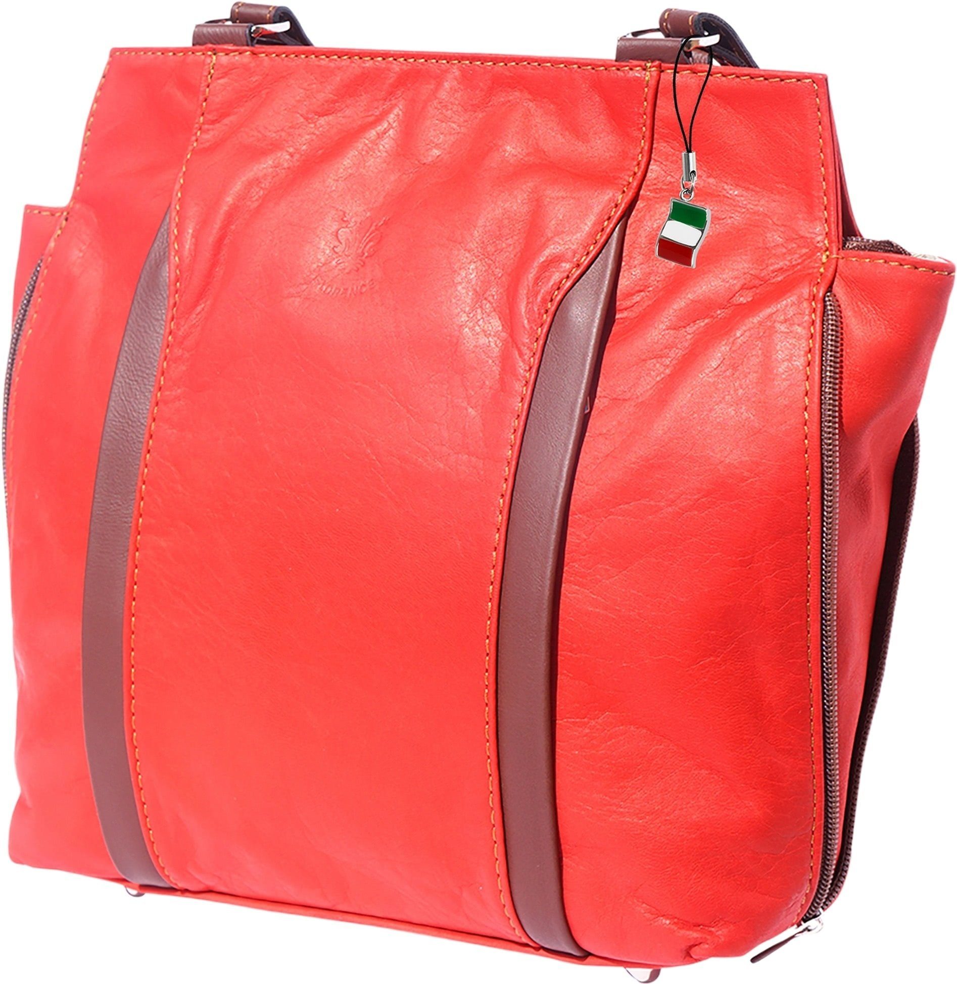 FLORENCE Cityrucksack D2OTF608X Florence Schultertasche Rucksack colore (Cityrucksack), Damen Tasche Echtleder rot, braun, Made-In Italy