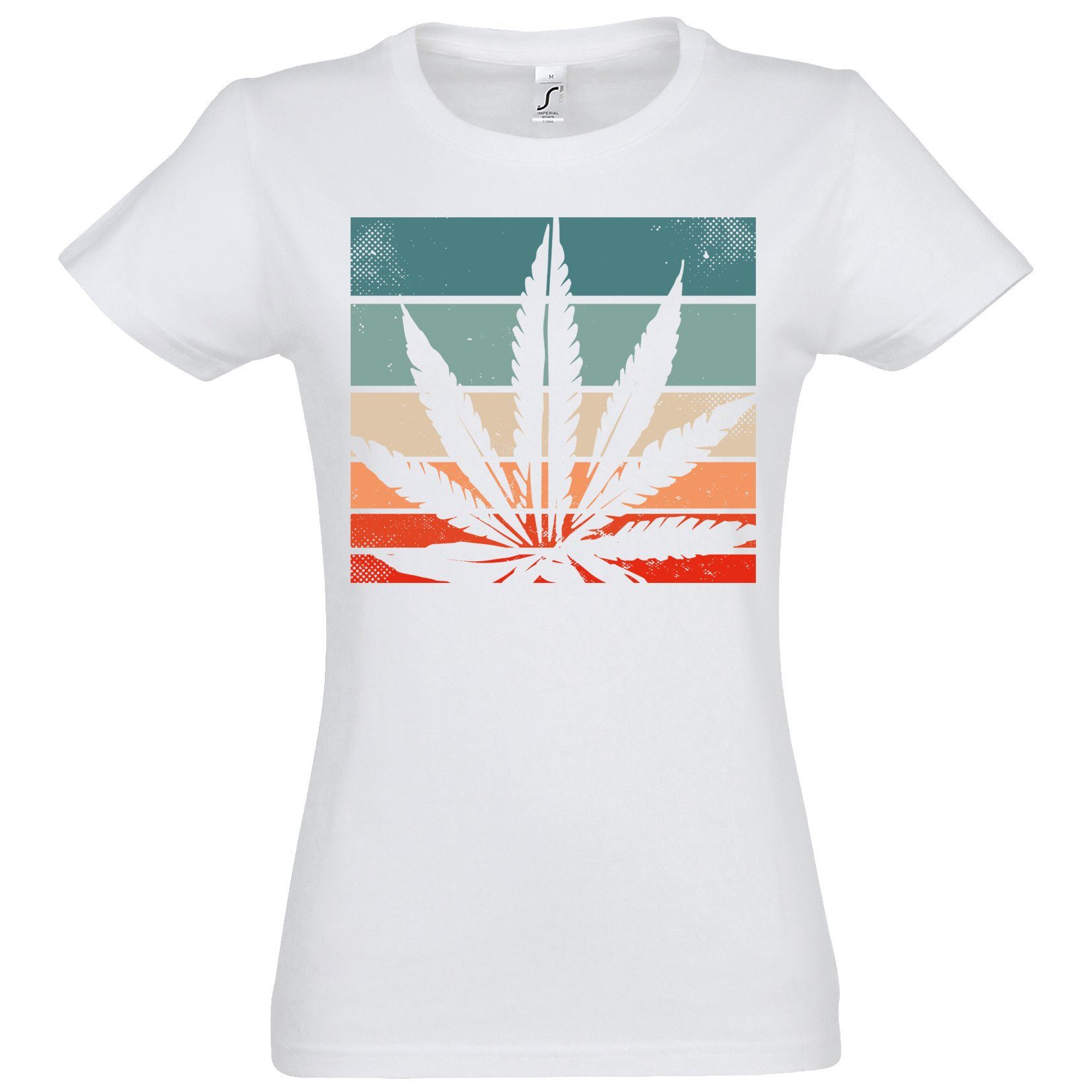 Youth Designz T-Shirt Retro Cannabis Damen T-Shirt mit modischem Frontprint Weiss