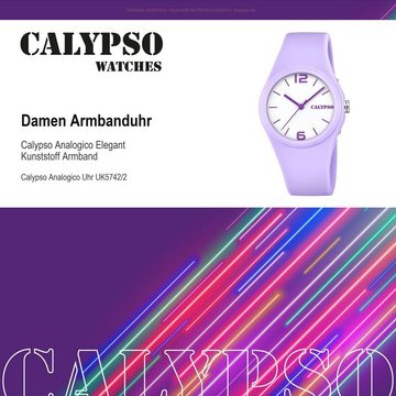 CALYPSO WATCHES Quarzuhr Calypso Damen Uhr K5742/2 Kunststoffband, Damen Armbanduhr rund, Kunststoff, PURarmband lila, Elegant