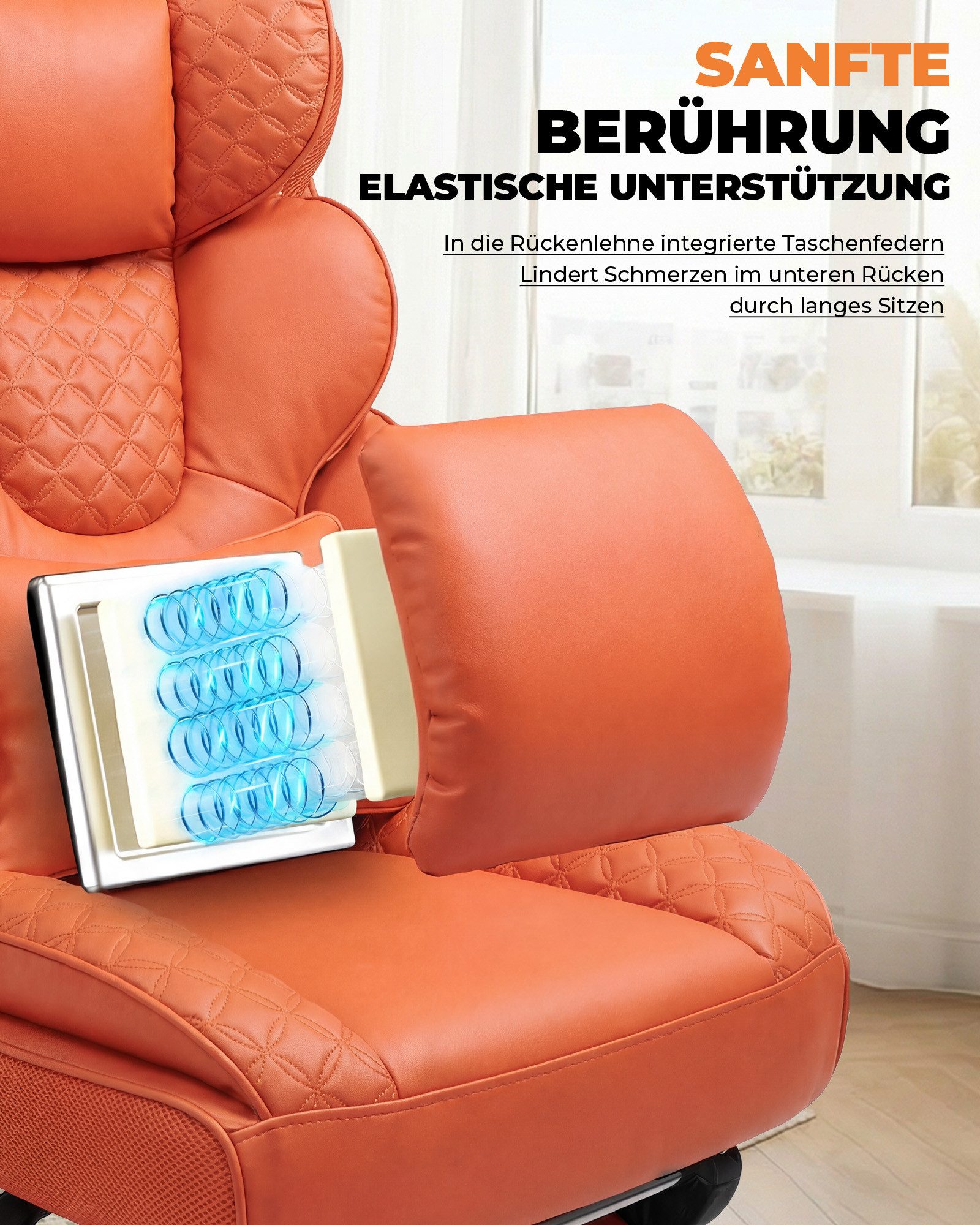 COMHOMA Gaming-Stuhl Ergonomischer Bürostuhl 180 kg, mit Lendenstütze & Fußstütze, 135° verstellbare Rückenlehne, hoher Chefsessel – Bild 2 von 5