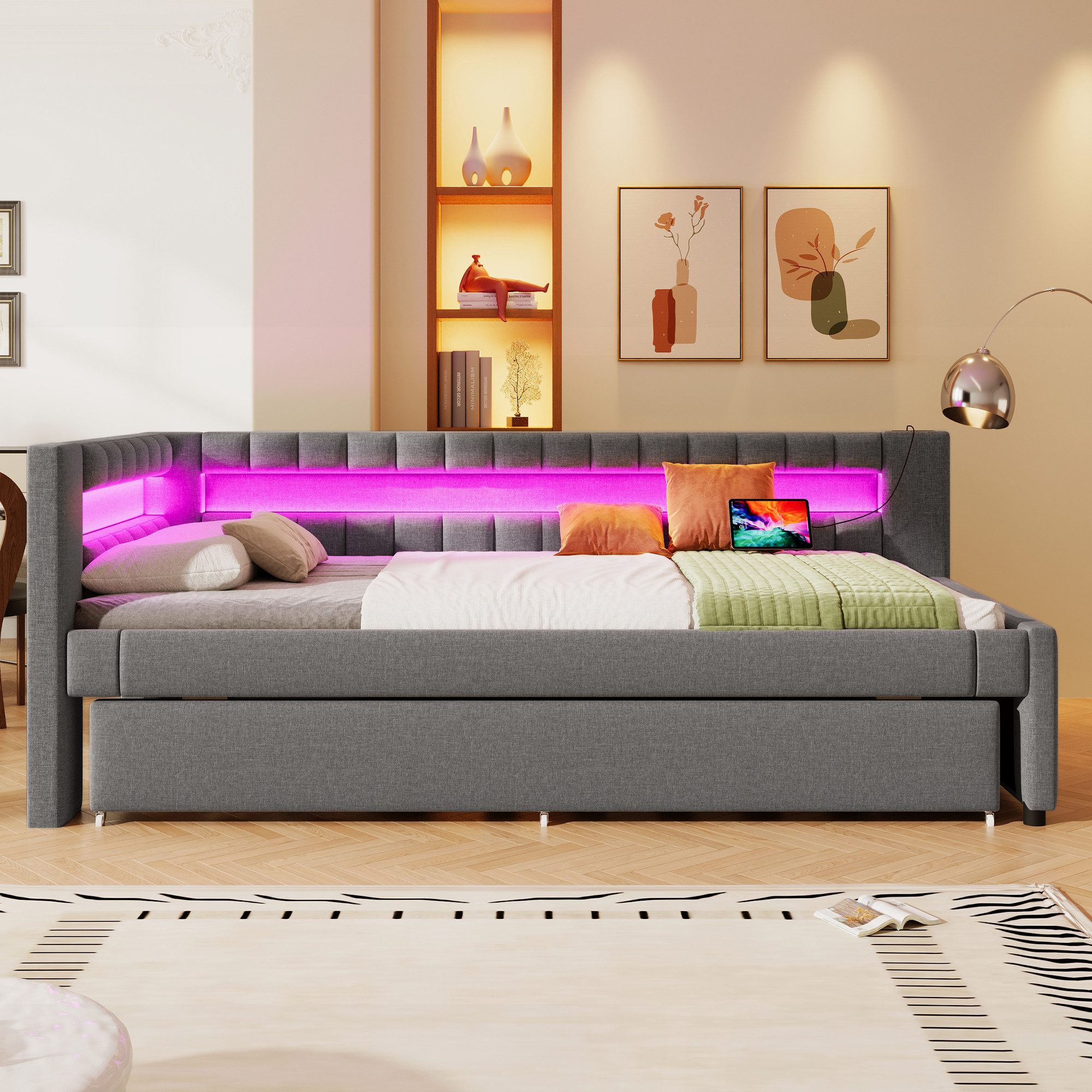 Merax Daybett mit Ausziehbett 90x190cm (Kinderbett Jugendbett, 1 tlg), Pols günstig online kaufen