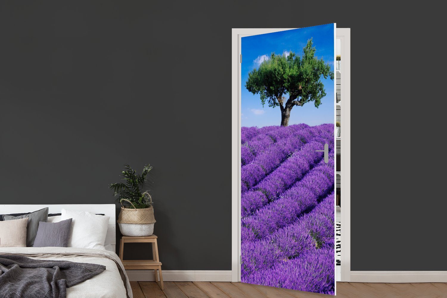 Fototapete Tür, cm bedruckt, Türtapete für Lavendelfeldes, Nahaufnahme (1 75x205 Eine Matt, eines MuchoWow Türaufkleber, St),