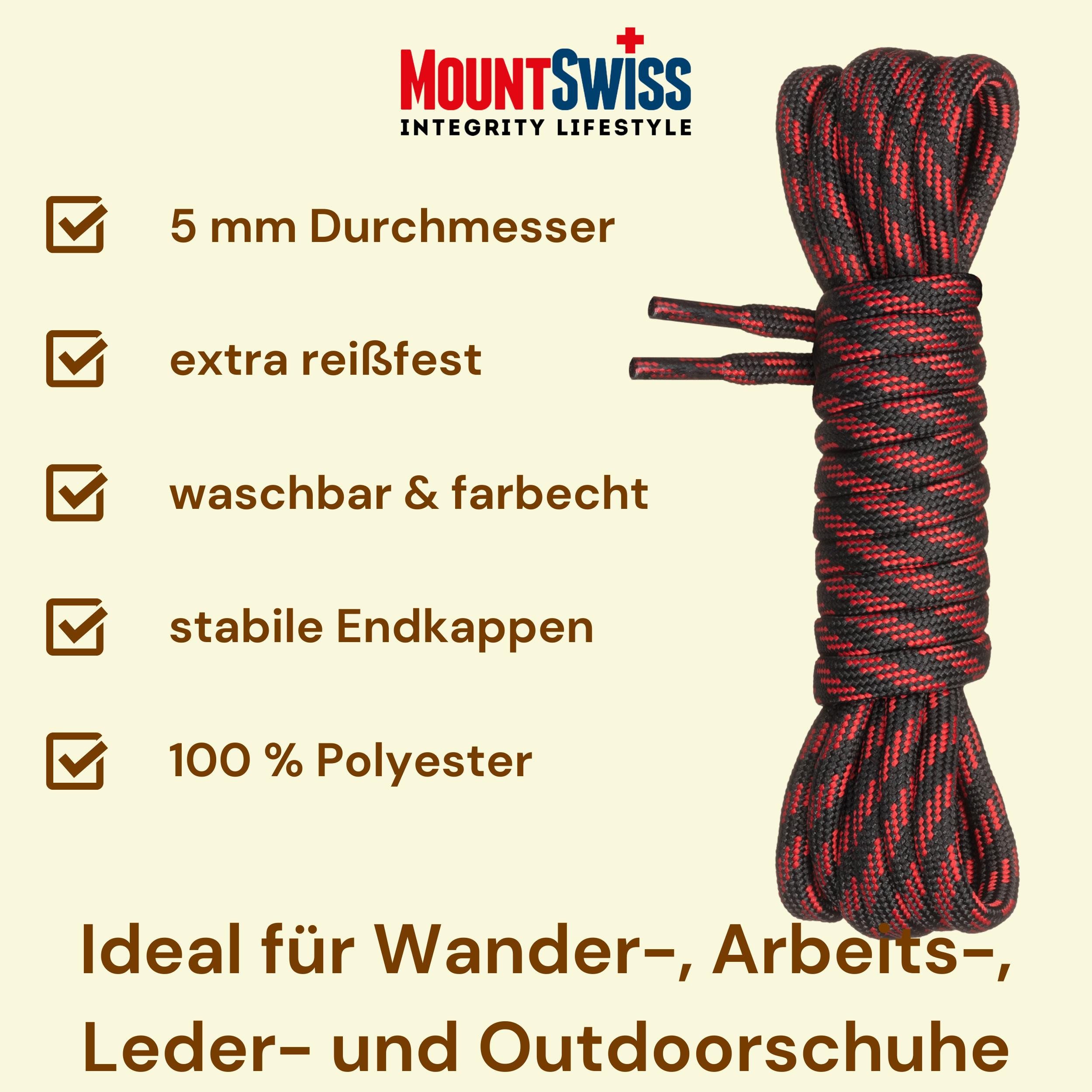 Mount Swiss Schnürsenkel Rundsenkel für Trekking- und Arbeitsschuhe, ø 5 mm, Länge 70 - 220 cm