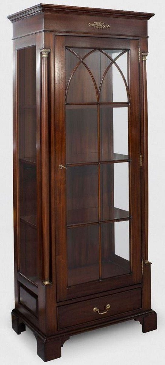 Casa Padrino Vitrine Luxus Vitrine Dunkelbraun 70 x 45 x H. 192 cm - Mahagoni Vitrinenschrank mit Glastür und Schublade - Luxus Mahagoni Wohnzimmer Möbel
