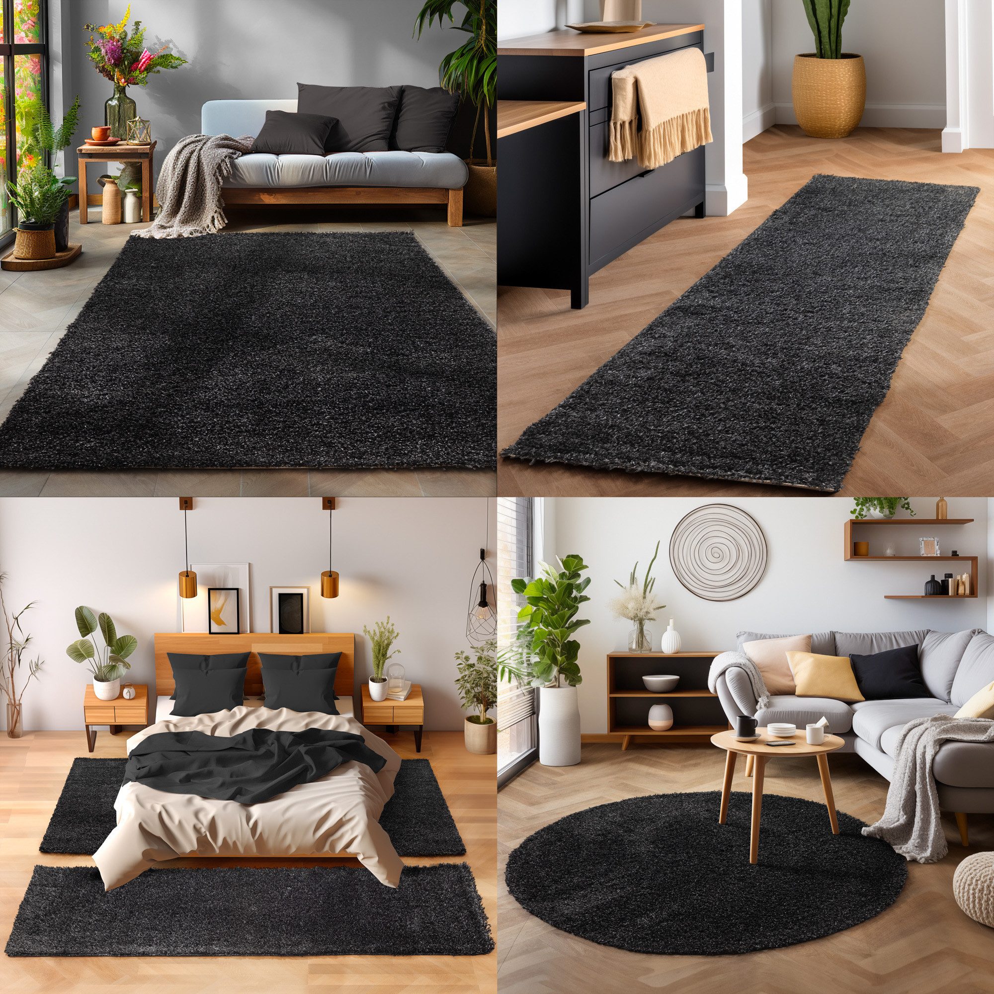 SIMPEX24 Teppich Unicolor - Einfarbig, Läufer, Höhe: 30 mm, Einfarbig Shaggy Teppich Wohnzimmer Langflor Versch. Farben und Größen