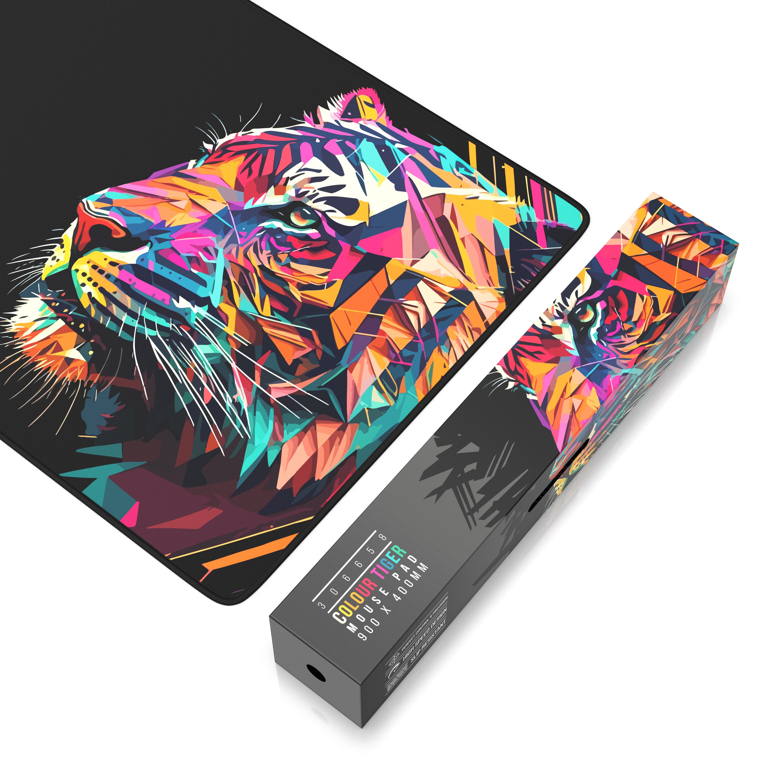 Titanwolf Gaming Mauspad XXL Speed Mousepad 900 x 400 x 3 mm, Schreibtischauflage, abwaschbar, rutschfeste Rückseite, Geschwindigkeit & Präzision, Colour Tiger