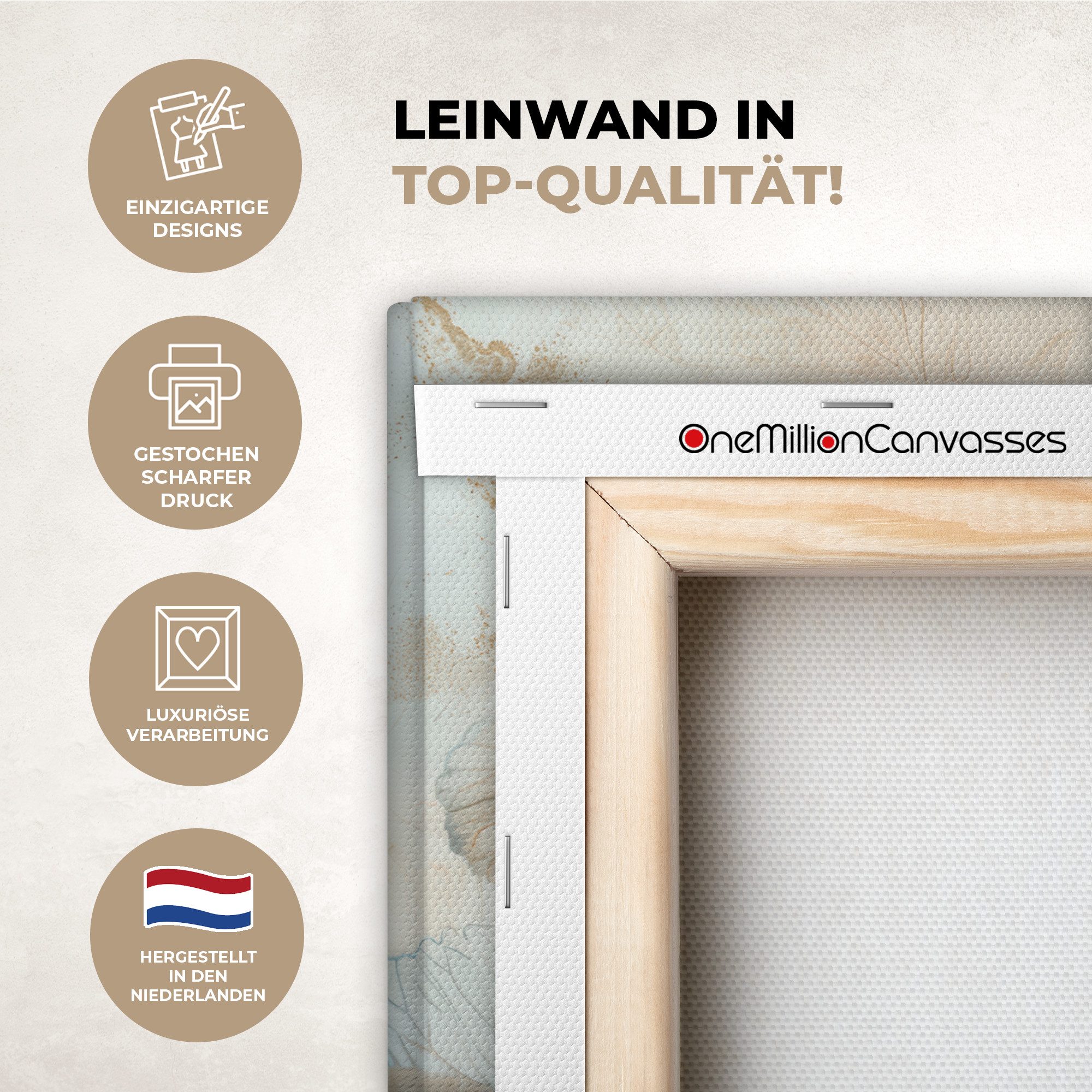 OneMillionCanvasses® Leinwandbild Blumen - Beige - Modern - Illustration, Fotodruck (1 St), Leinwand Bilder Klein, Wand Dekoration Aesthetic 30x20 cm