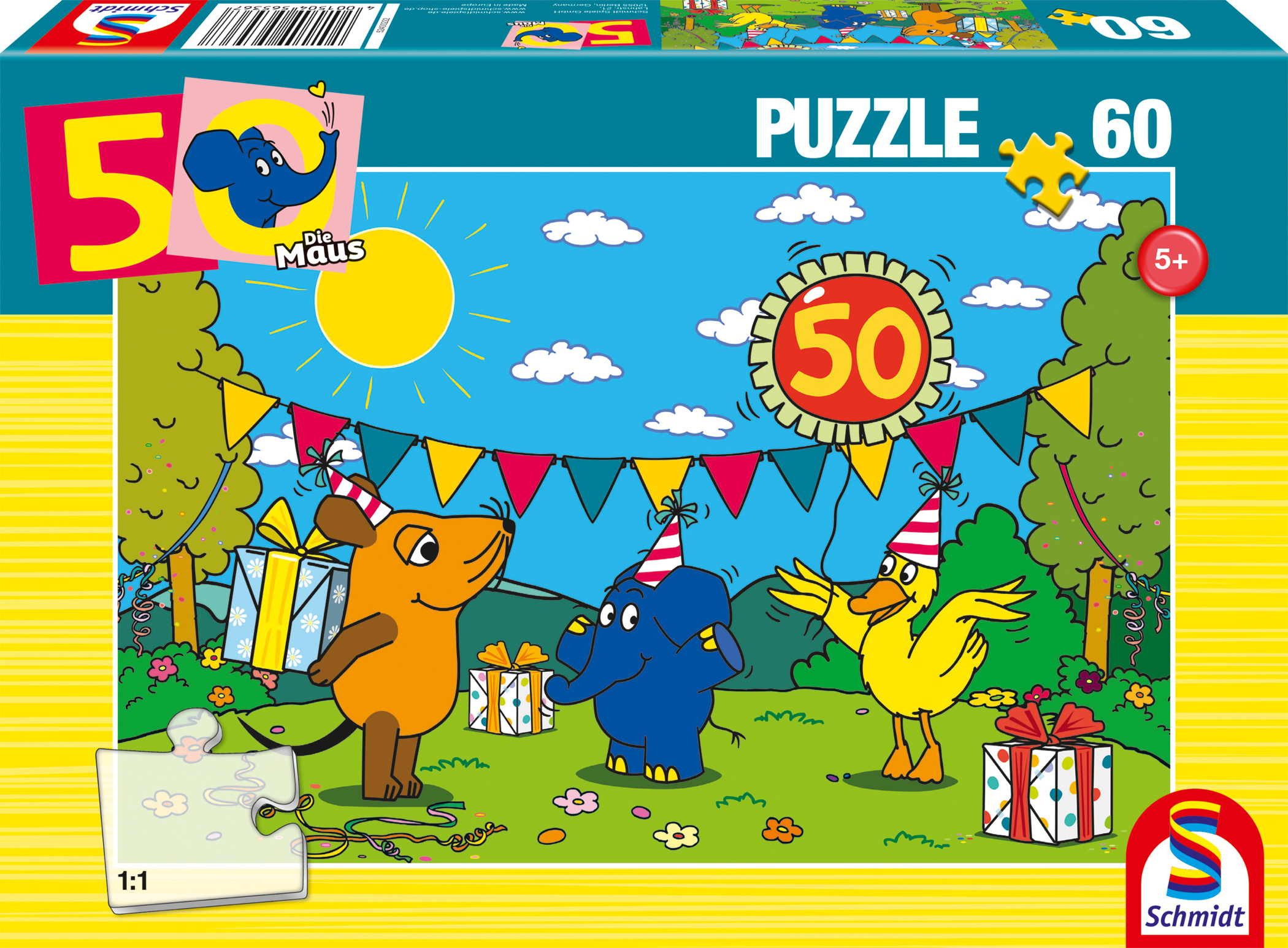 Schmidt Spiele Puzzle 60 Teile Puzzle Die Maus 50 Jahre Alles Liebe Geburtstag 56536, Puzzleteile