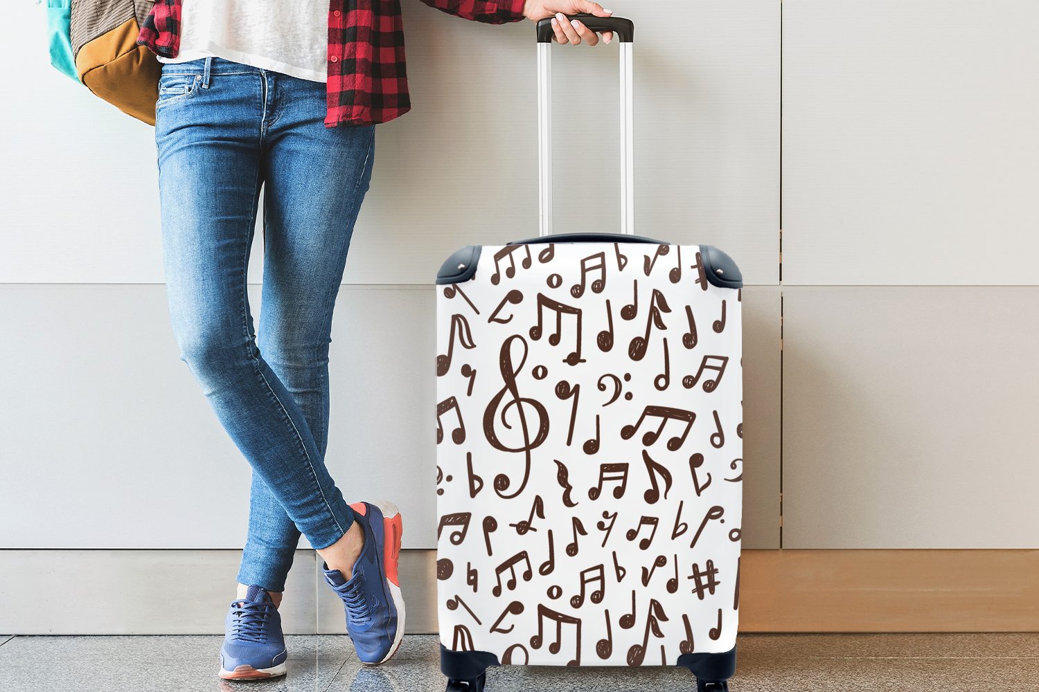 MuchoWow Handgepäckkoffer Musiknoten - Rollen, Reisetasche für Reisekoffer Musik, Muster 4 - Handgepäck rollen, mit Ferien, Trolley