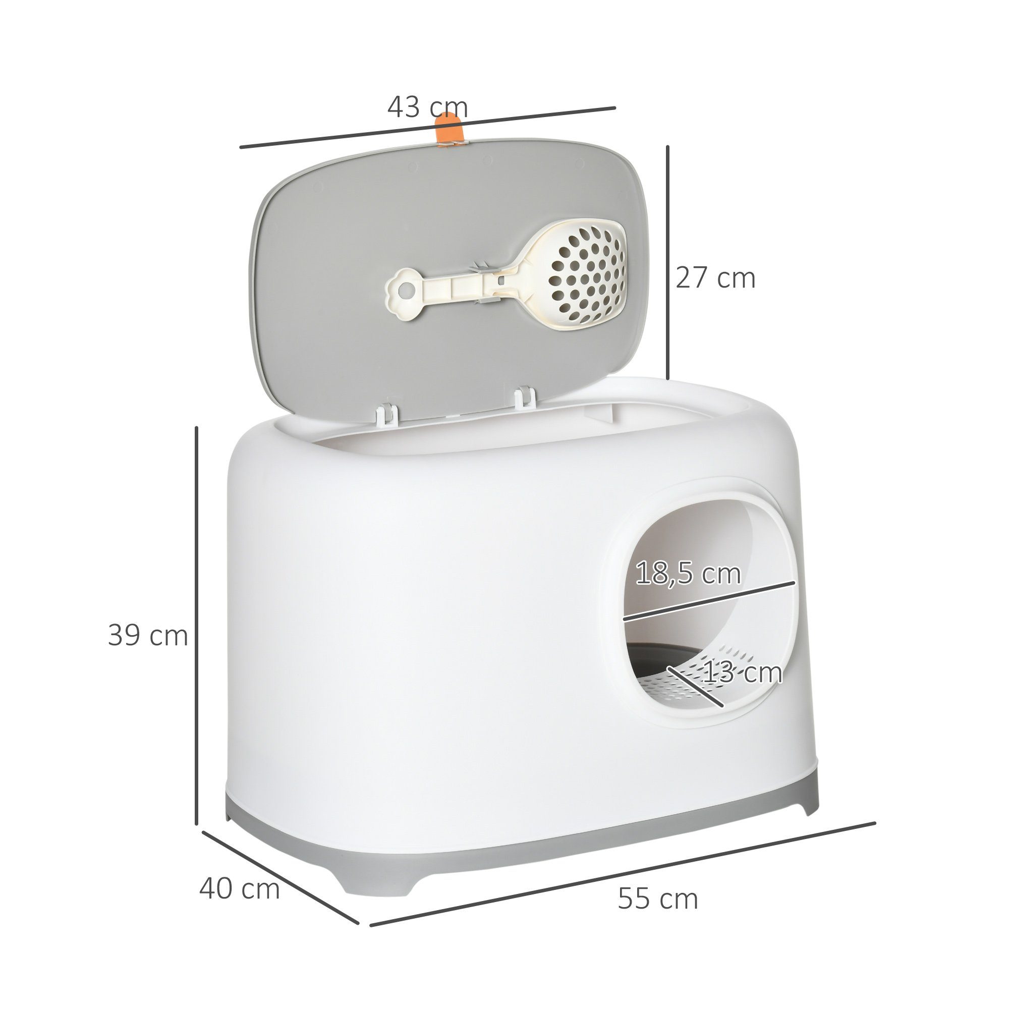 PawHut Katzentoilette mit Haube für Katzen bis 5 kg Katzenklo mit Deckel Kunststoff Weiß, 55L x 40B x 39H cm