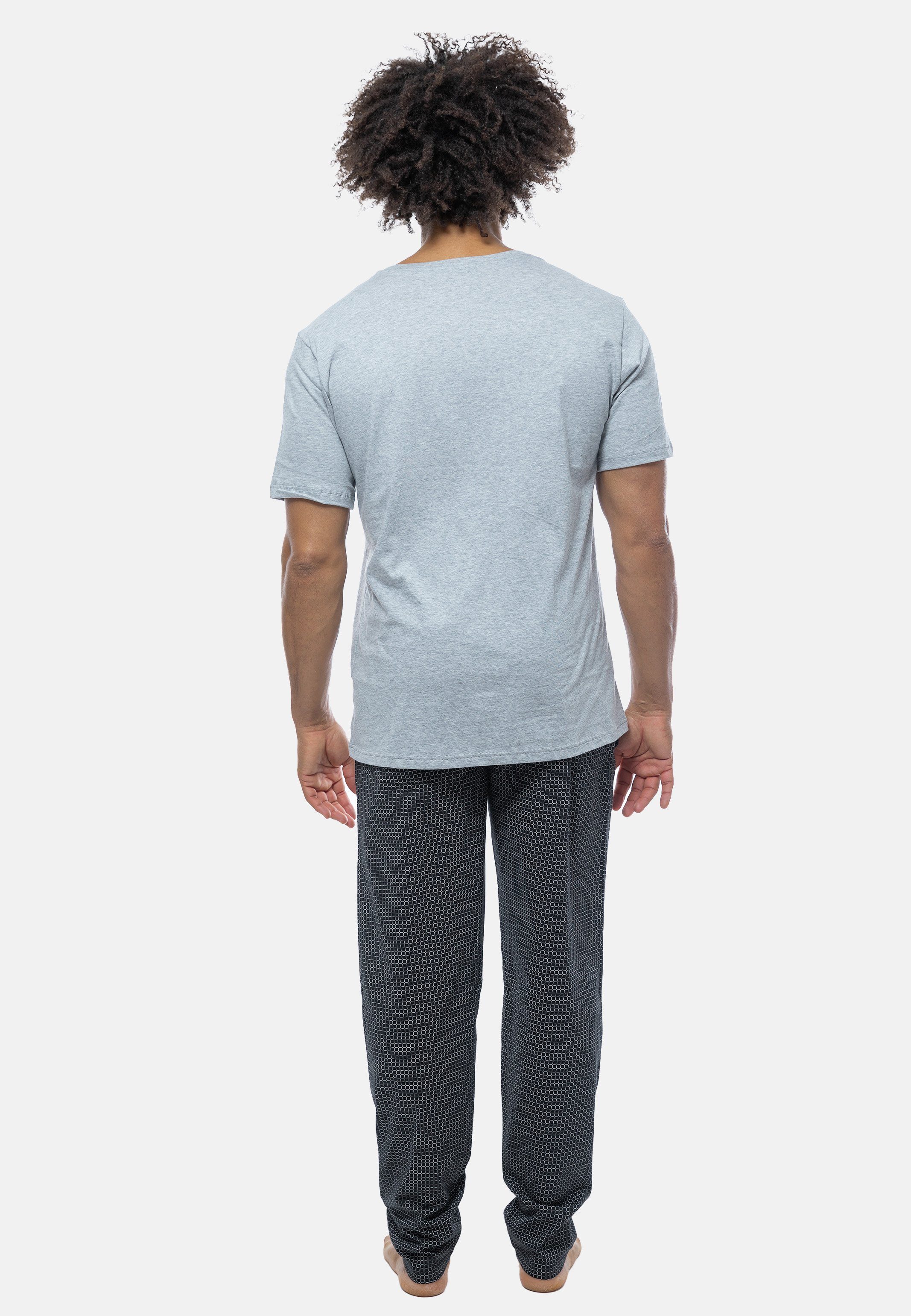 (Set, V-Ausschnitt - Schlafanzug mit Schiesser / Baumwolle tlg) Pyjama Schwarz Grau Kurzarm-Shirt - Mix 2
