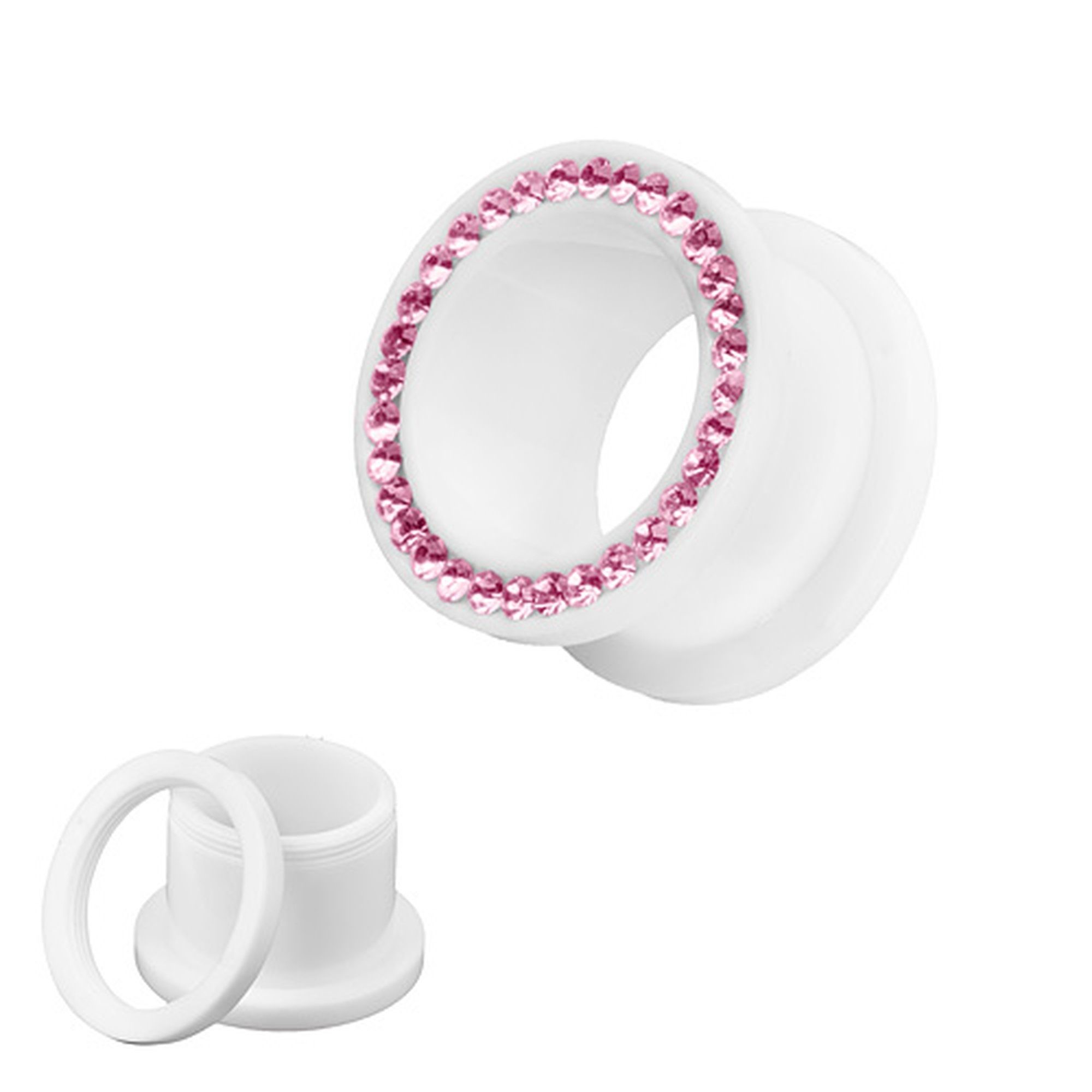 Taffstyle Plug Piercing Kristallen, Kristallen Schraub Plug Tunnel farbigen mit Kunststoff Piercing Flesh farbigen Pink Kunststoff Ohr