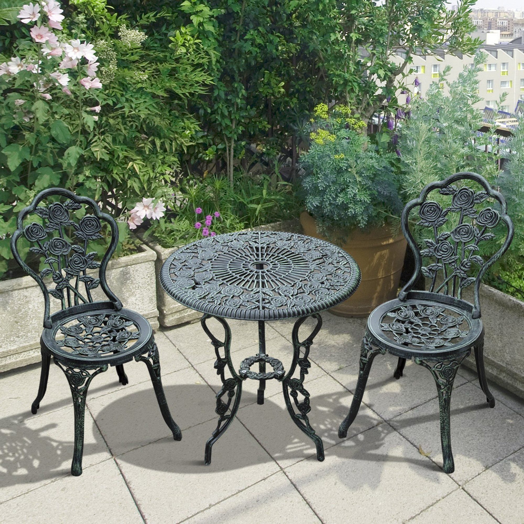 CHICFURN Balkonset Bistroset für Garten und Terrasse, (Set, 3-tlg., Gartenmöbel aus Gussaluminium mit klassischem Design), 3-teilig, Antik Grün