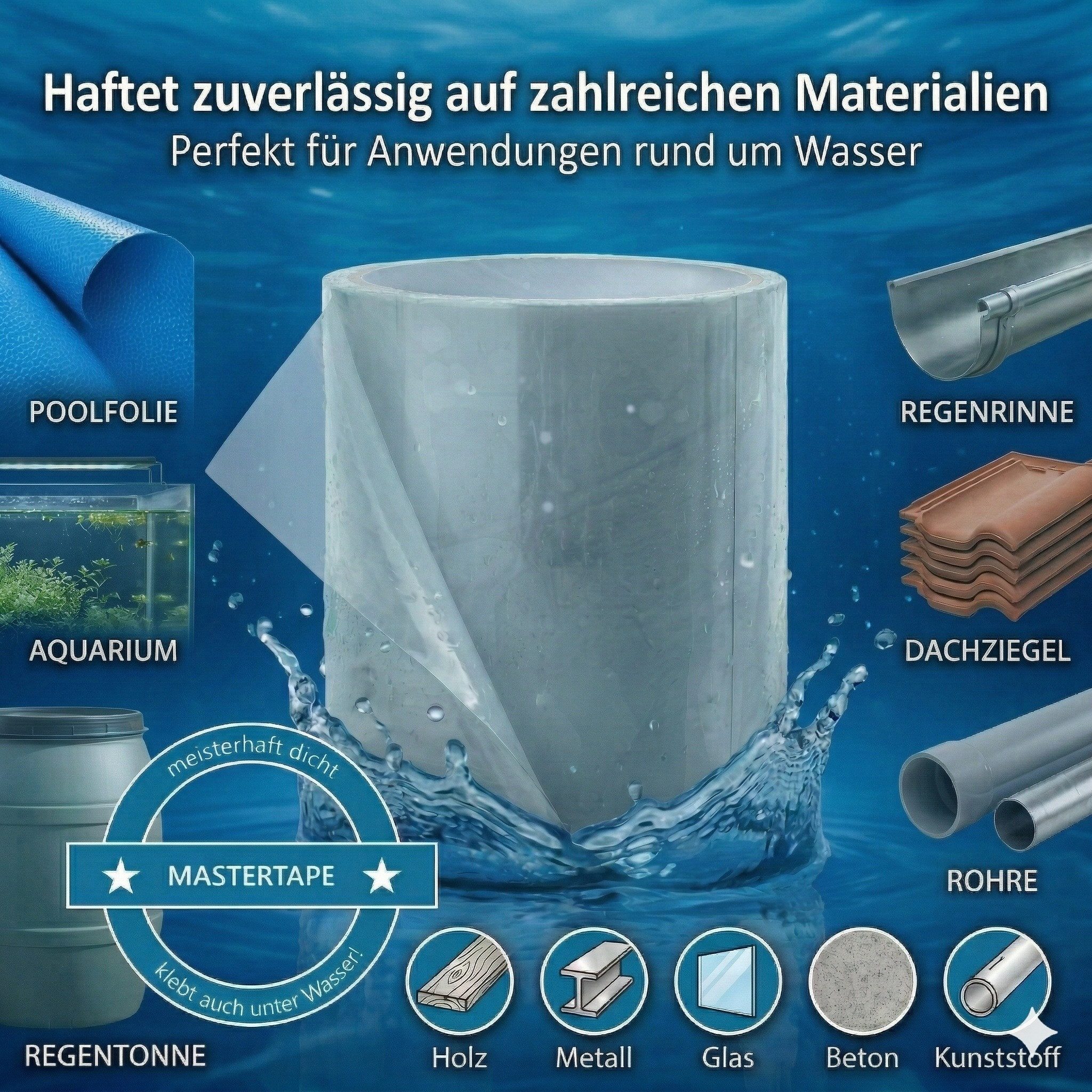FALINGO Klebeband Unterwasser Abdichtband, Reparaturband für Pool, Zelt, Plane, Dach (1-St) 100 % wasserdicht & wasserverdrängend – Bild 2 von 5