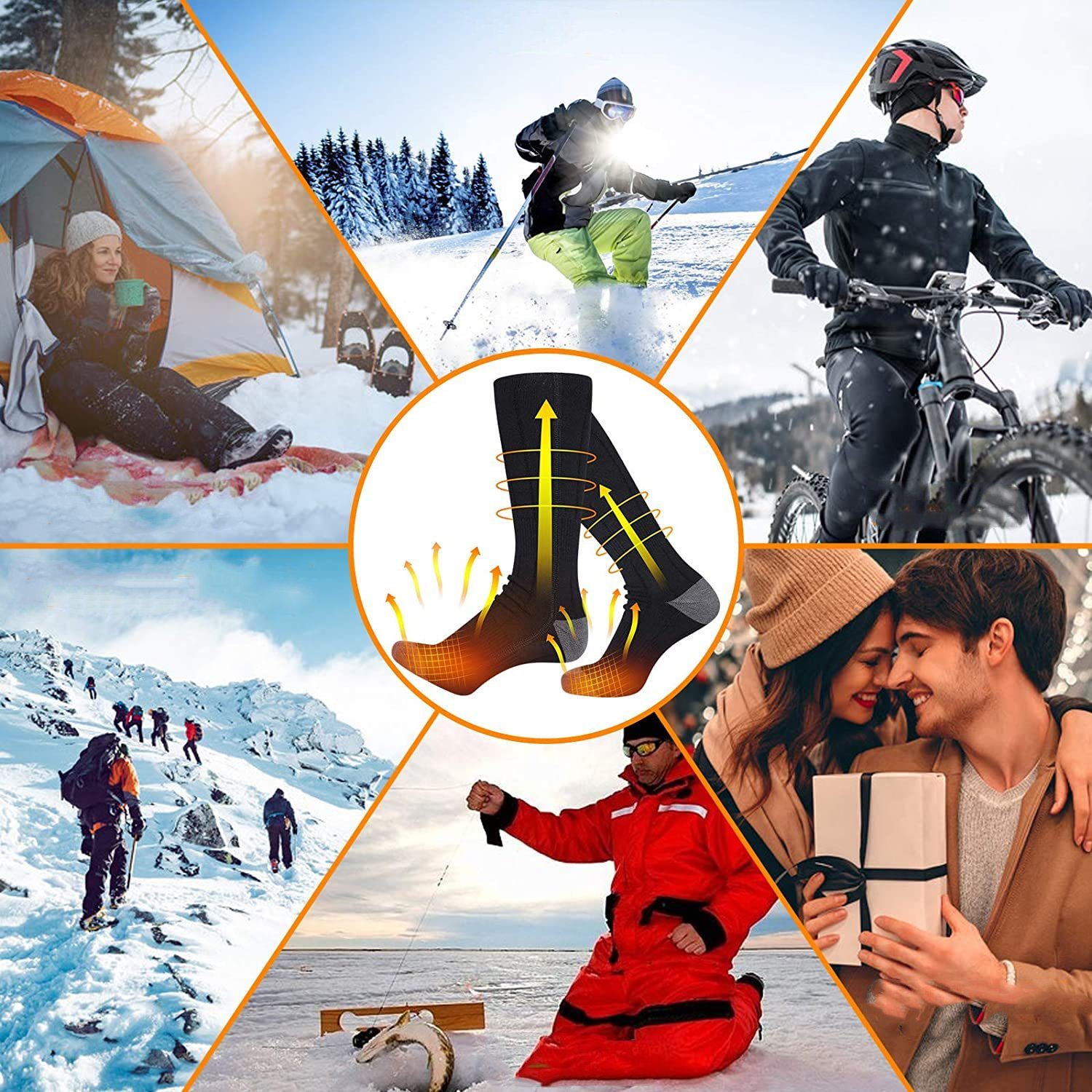 einstellbar, Fusswärmer für Outdoor Angeln Herren Herren im Winter (3 Camping Elektrische Winter Socken für Fußwärmer Temperaturen Socken Damen Elektrisch Thermosocken Heizsocken) Beheizte Bedee Akku Warme Socken Damen