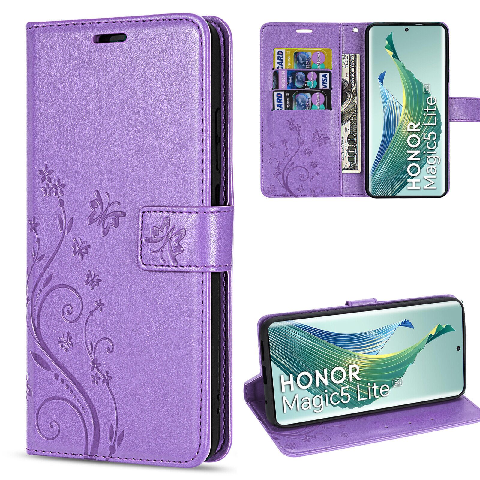 betterfon Handyhülle Handytasche für Honor Magic 5 Lite Klapphülle Klapphülle, Bookstyle-Hülle: Magnetverschluss 3 Kartenfächer & Standfunktion