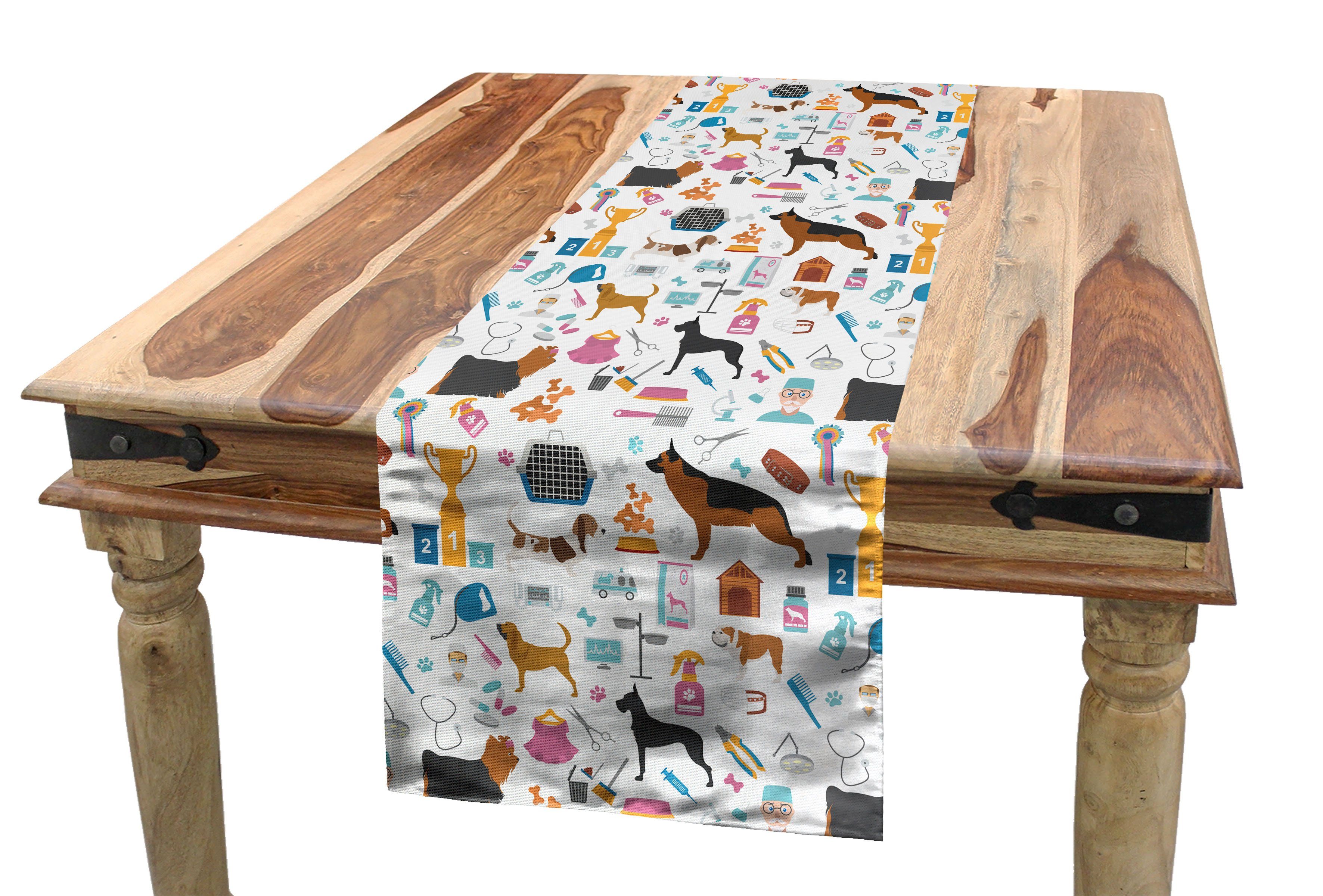 Abakuhaus Tischläufer Esszimmer Küche Rechteckiger Dekorativer Tischläufer, Hunde Gesundheitswesen Veterinary Cartoon