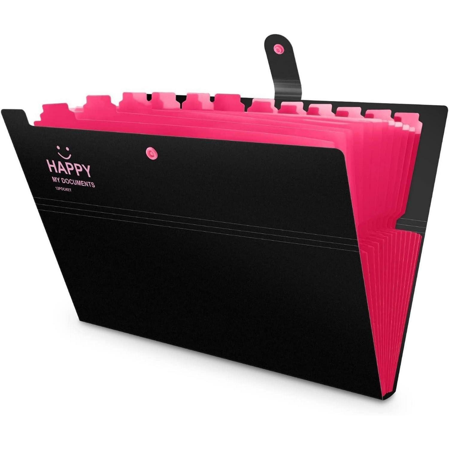 LuxusKollektion Fächermappe Fächermappe A4 Erweiterbar Tragbar 12 Taschen Schwarz