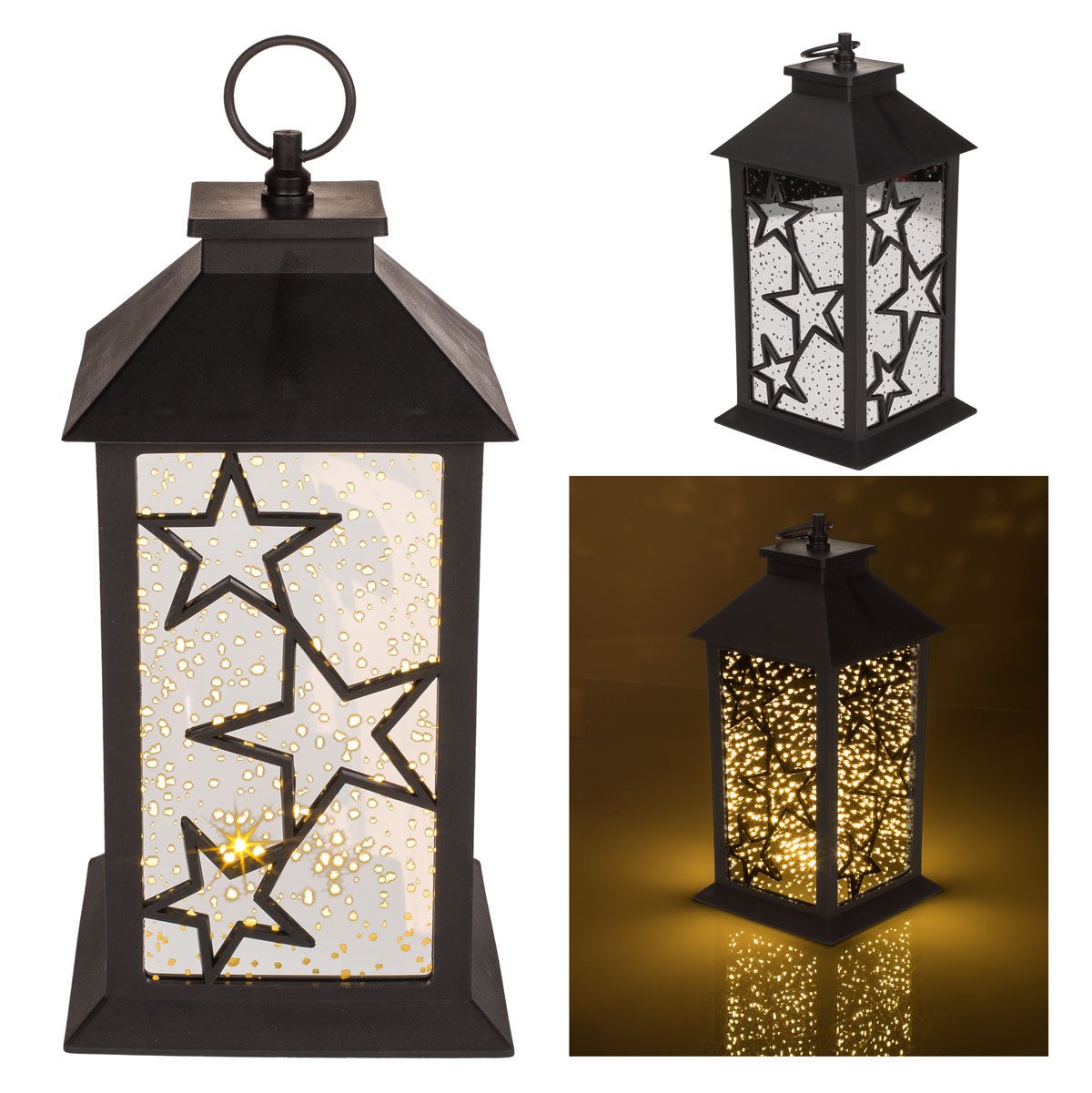 Out of the Blue LED Dekolicht LED Laterne Stars Deko Leuchte warmweiß Windlicht mit Timerfunktion, Timerfunktion, LED, Warmweiß, mit funkelndem Sterneneffekt