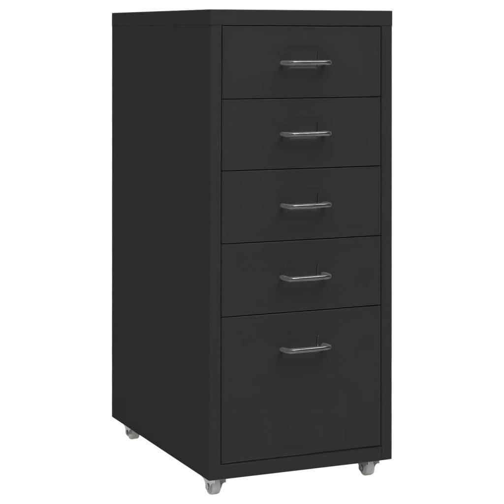 vidaXL Rollcontainer aus Metall in Schwarz mit 5 Schubladen, (LxBxH: 41x28x69 cm)
