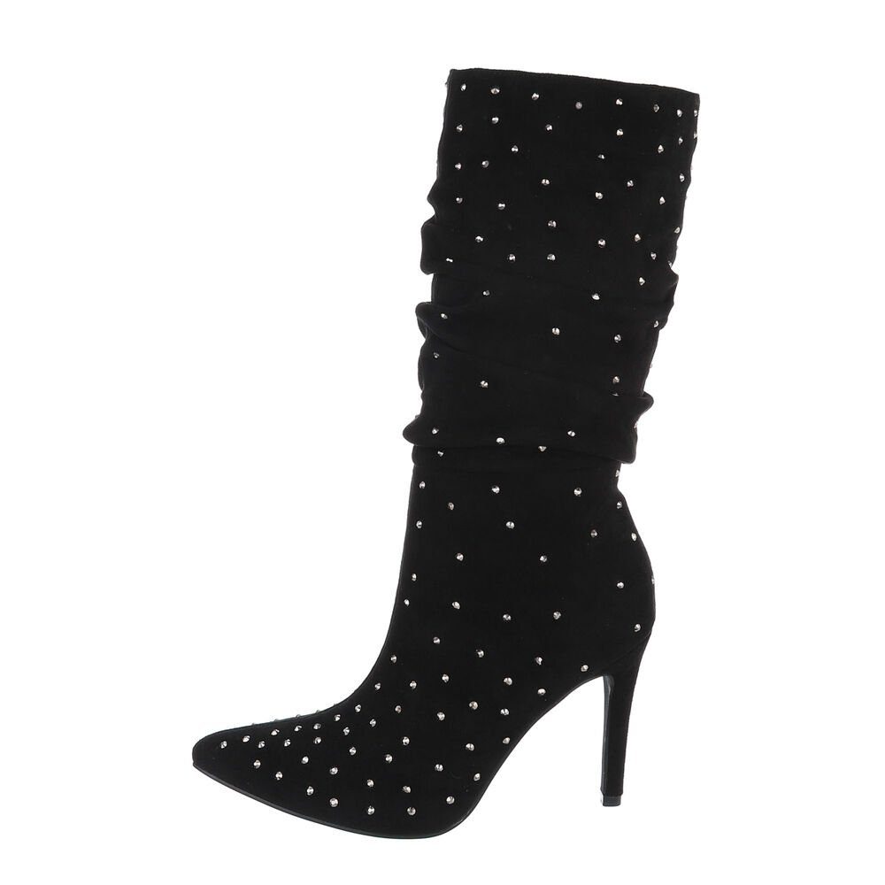 Ital-Design Damen Abendschuhe Elegant High-Heel-Stiefel Pfennig-/Stilettoabsatz High-Heel Stiefel in Schwarz
