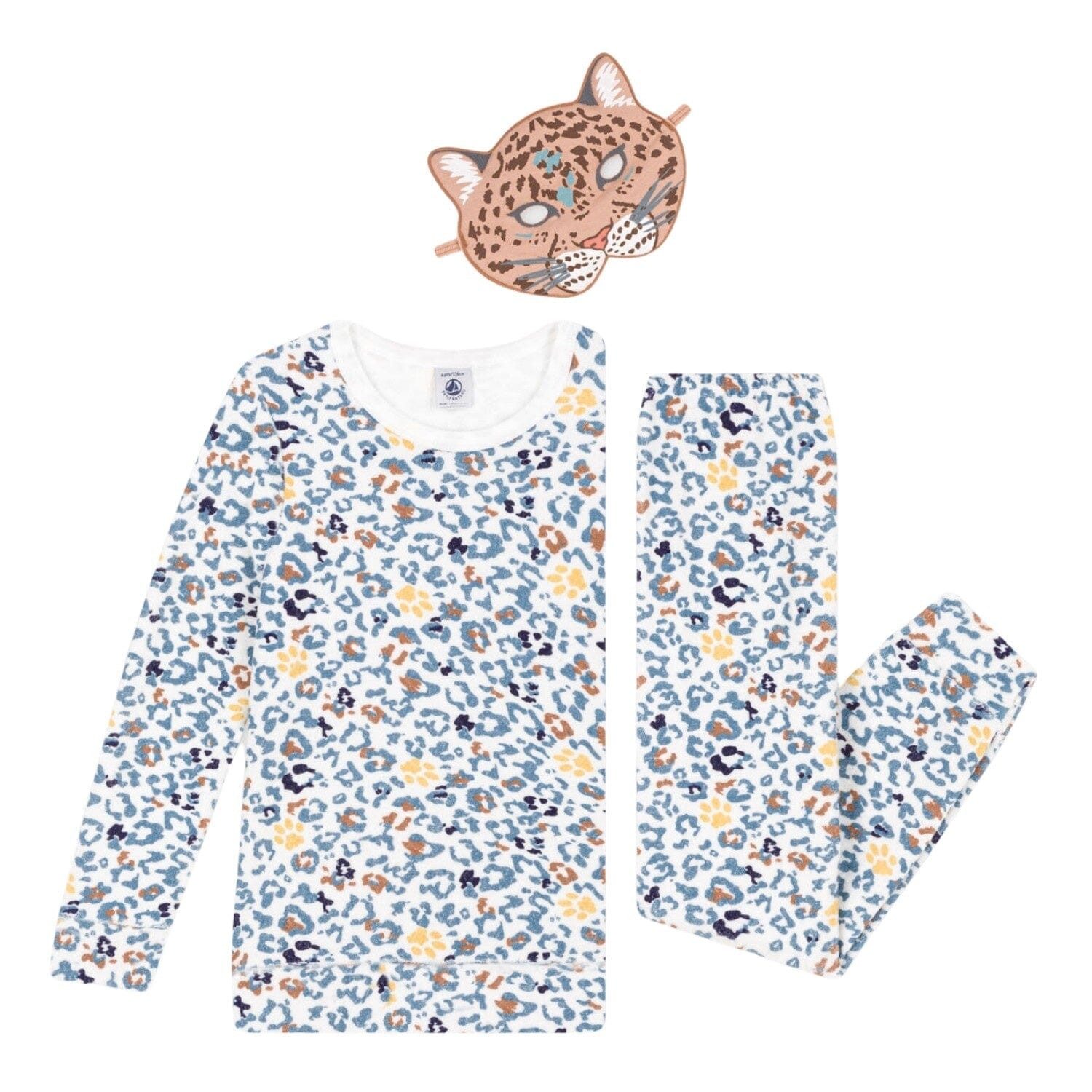 Petit Bateau Schlafanzug Petit Bateau Pyjama Frottee Schlafanzug mit Leopardenprint und Maske