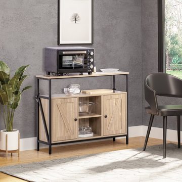 HOMCOM Küchenbuffet Sideboard im Industriedesign, 2 Schränke, 2 Regale. 1 Ablagefach