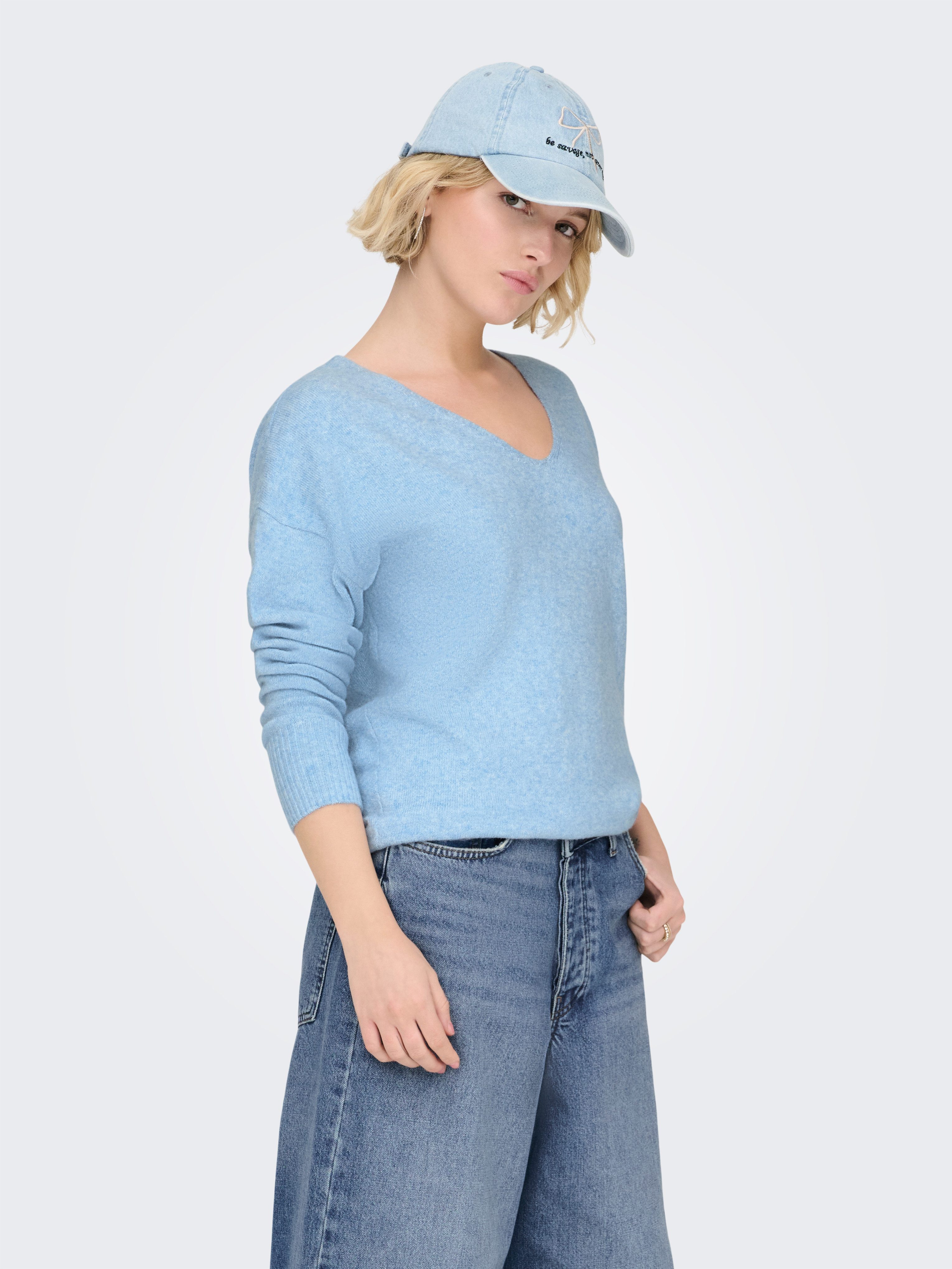 ONLY V-Ausschnitt-Pullover ONLRICA LIFE L/S V-NECK PULLO KNT NOOS Materialmix, regular fit