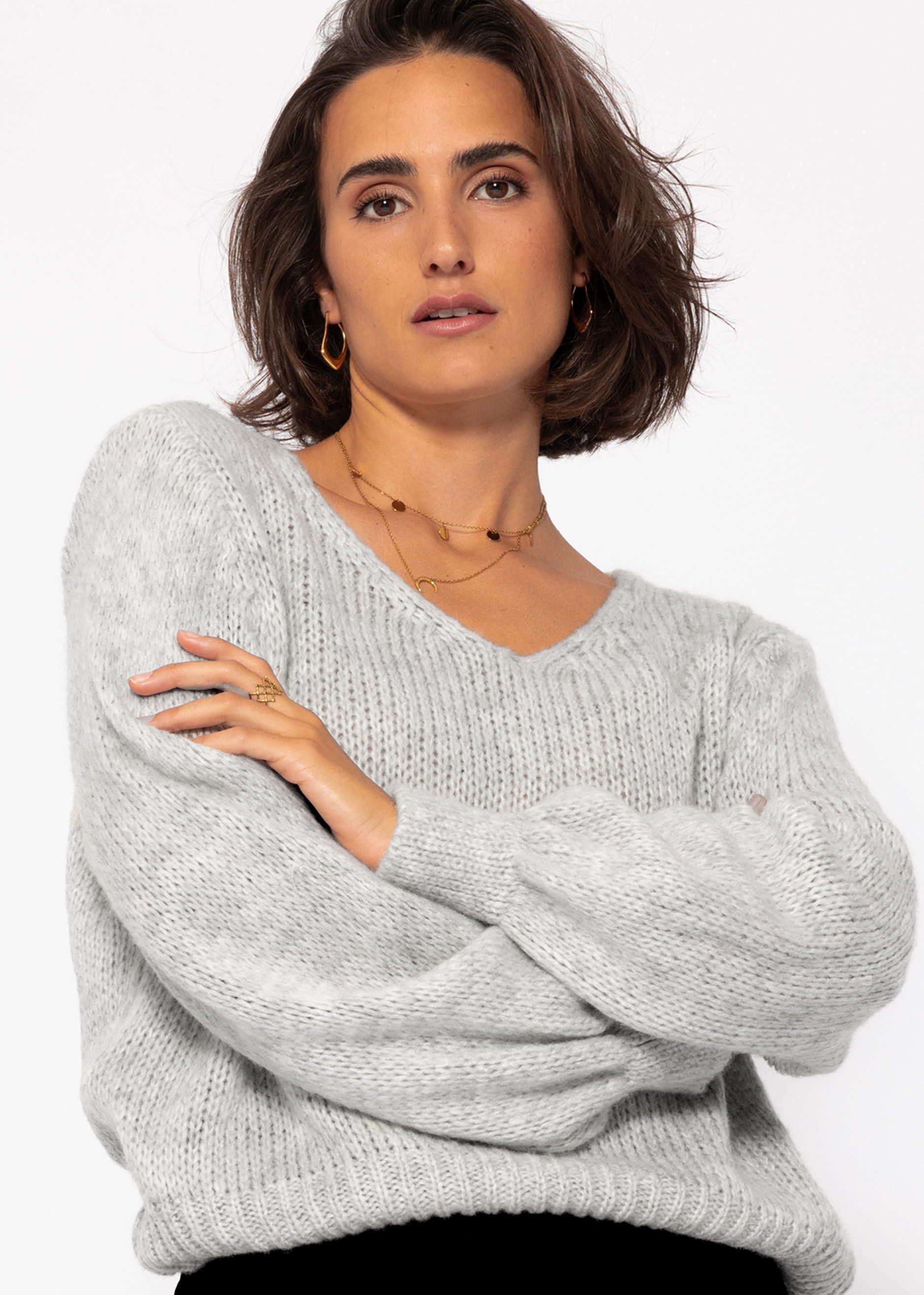 Strickpullover Oversize Pullover Damen mit V-Ausschnitt Elegant