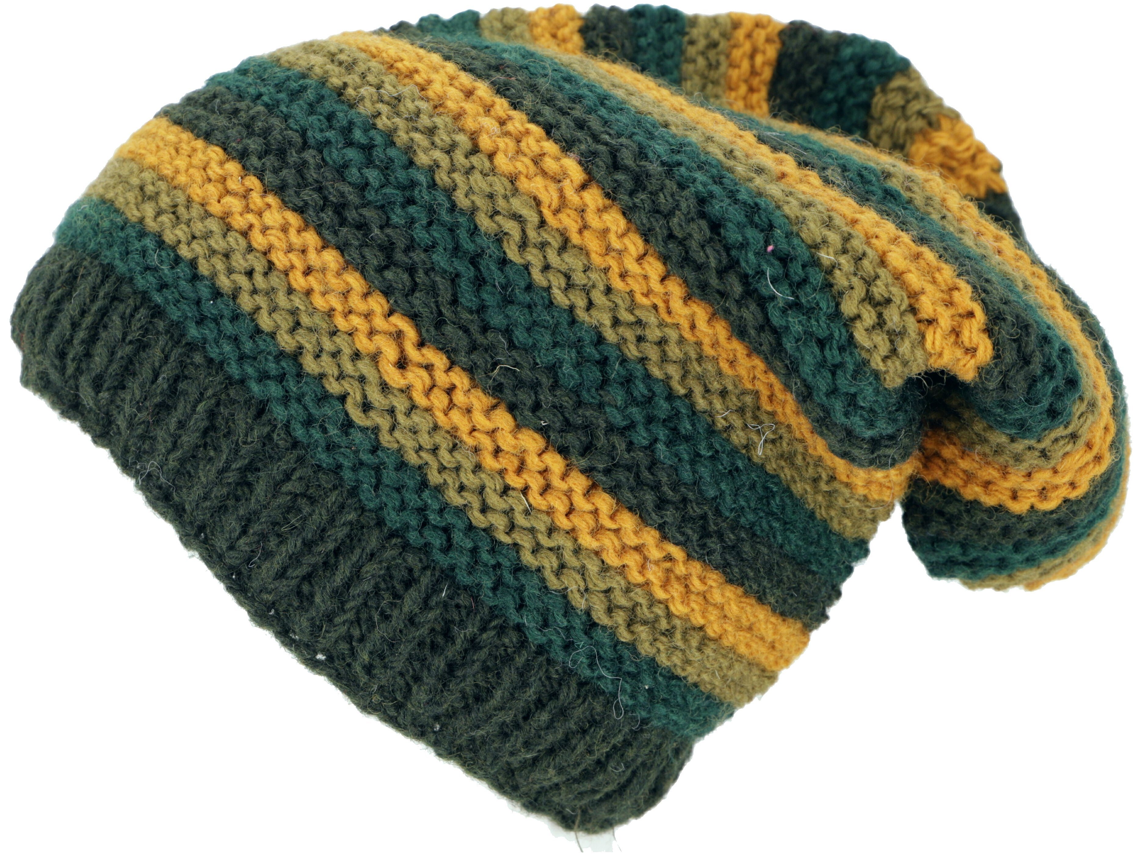 Guru-Shop Strickmütze Beanie Mütze, gestreifte Strickmütze,.. olive