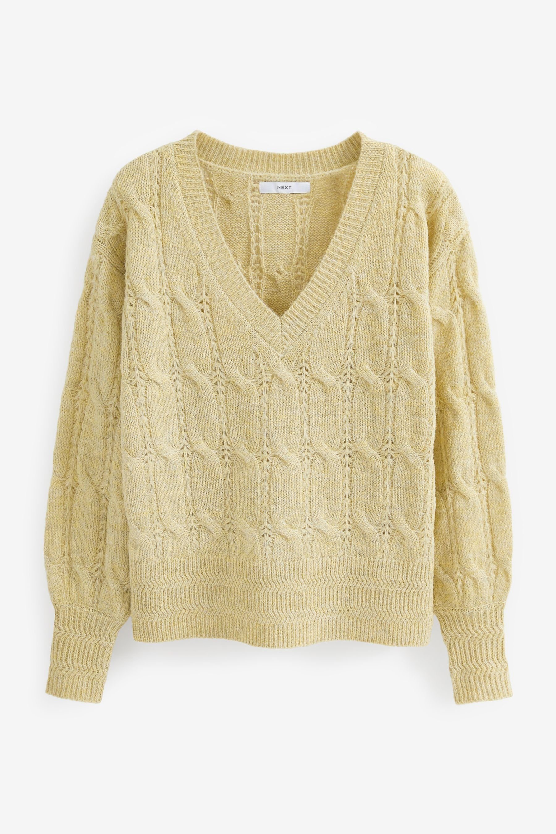 Next V-Ausschnitt-Pullover Pullover mit V-Ausschnitt und Zopfmuster (1-tlg) Yellow