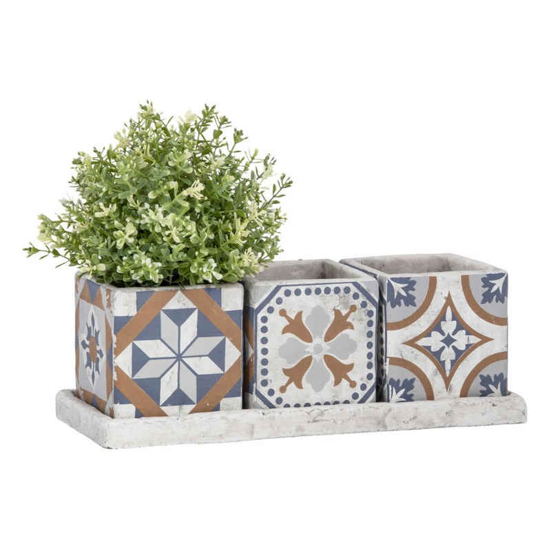 esschert design Blumentopf, Blumentopf Set mit Untersetzer Portugiesische Kacheln Breite 36cm