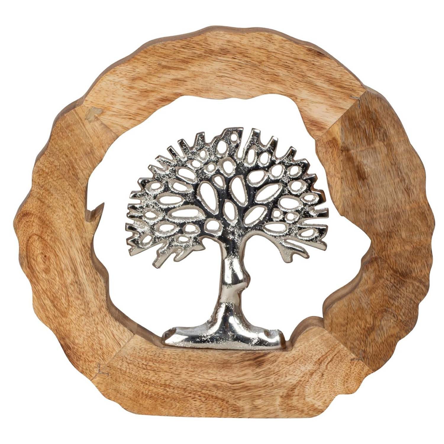 Mel-O-Design Dekoobjekt Edler Aufsteller Lebensbaum aus Massivholz und Aluminium (H: 26 cm, Lebensbaum Deko), Dekoration Wohnzimmer Silber Metall