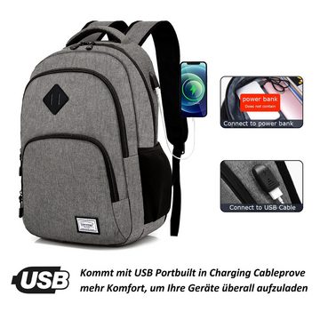 TAN.TOMI Laptoprucksack Laptop Rucksack Schule Rucksack für 15.6 Zoll Laptop, Schulrucksack mit USB-Ladeanschluss für Arbeit Wandern Reisen Camping